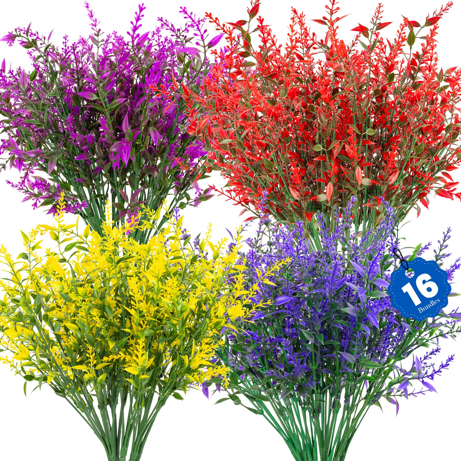 MACTING 16 Bundles Artificial Flowers Outdoor - UV Resistant Fake Flowers, Silk Faux Flowers, Artificial Plants Outdoor Fake Lavender For Indoor Outdoor Hanging Baskets Garden Porch Vases Decor
