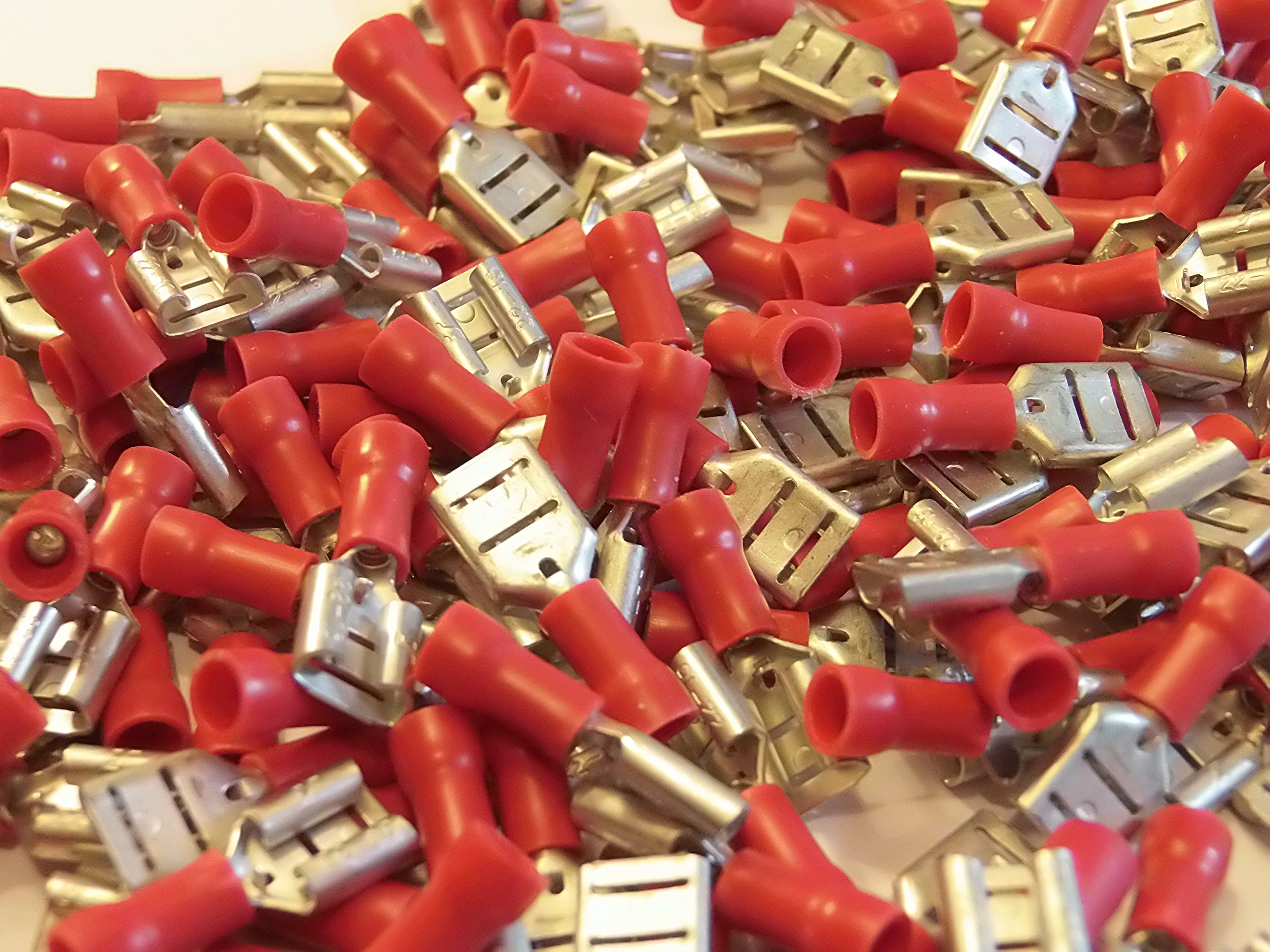6.3 red terminal crimp connector push on female spade crimps 25 50 100 pack (50)