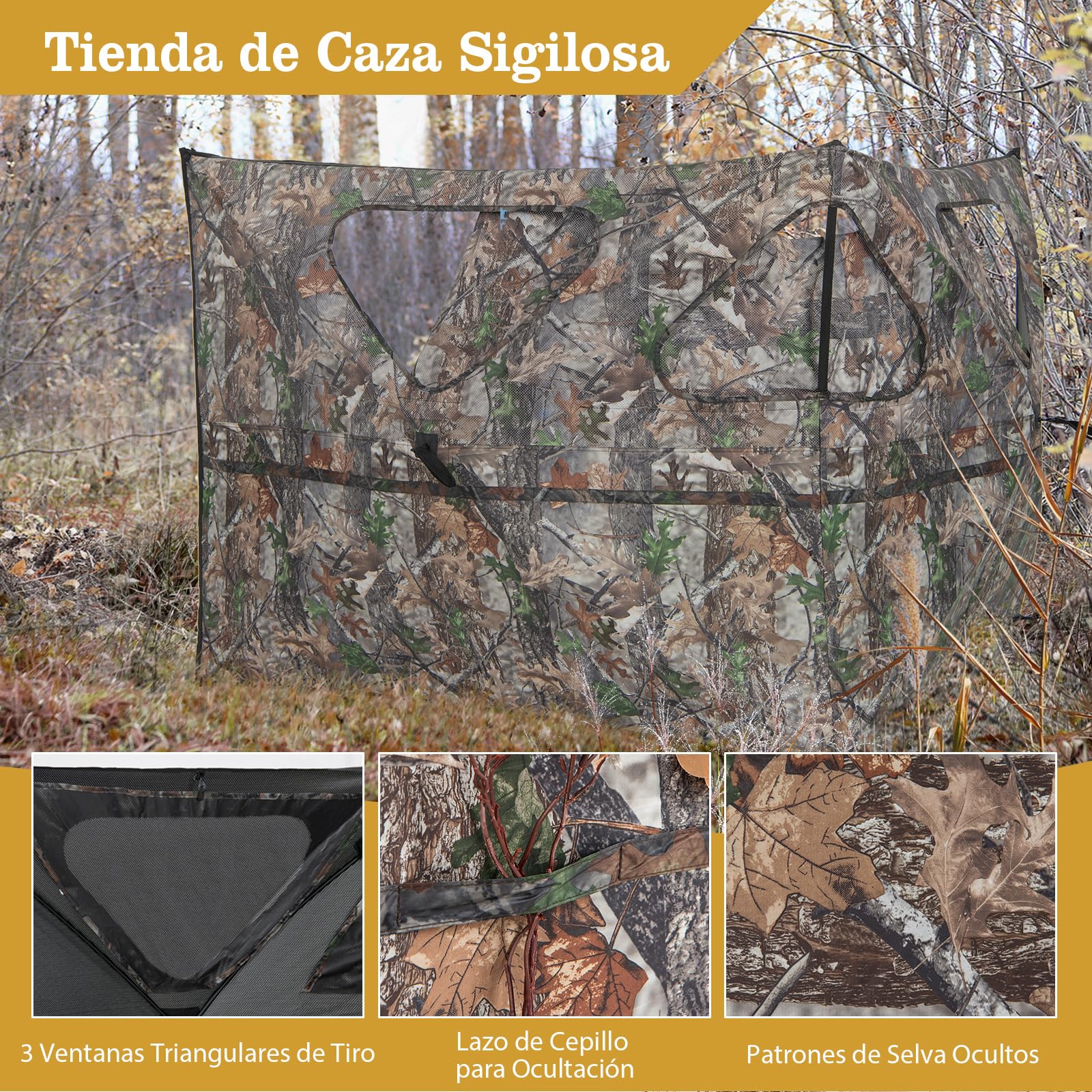 COSTWAY Puesto de Caza Transparente y Portátil de 360 Grados, Persiana de Caza de 2 Paneles con Bolsa de Transporte, Estor de Caza de Ciervos/Pavos/Patos