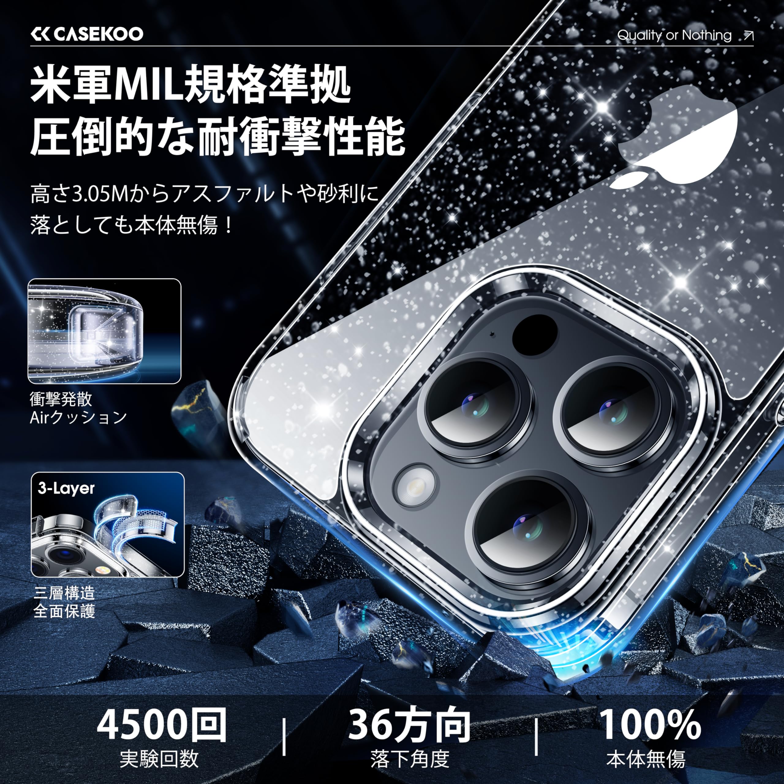 Amazon.co.jp: CASEKOO iPhone 15 Pro Max 用 ケース クリア 耐衝撃 米