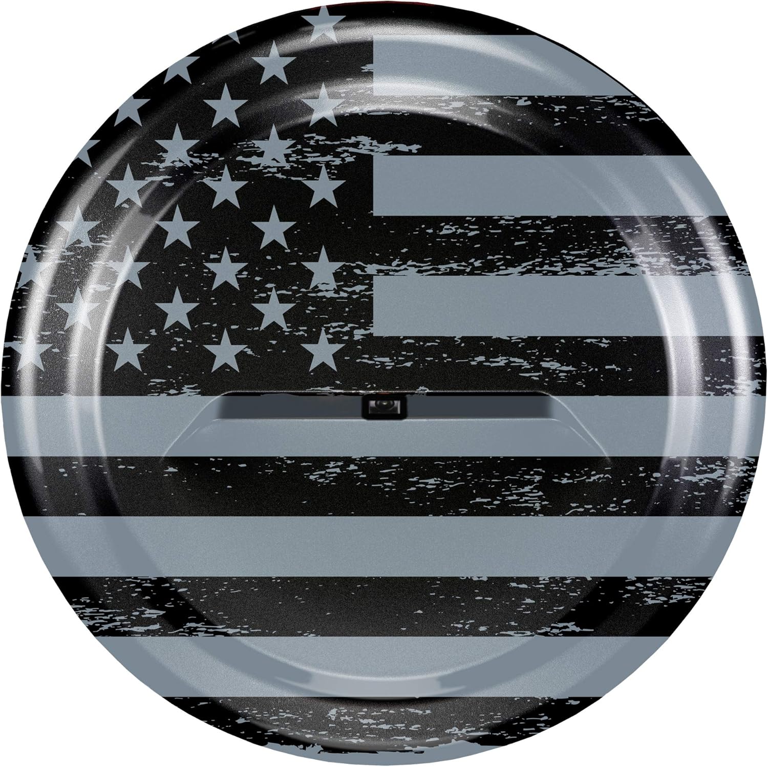 Boomerang - Black Out American Flag - 32" Black-Textured Rigid JL Tire Cover - (Hard Plastic Face & Vinyl Band) for Jeep Wrangler JL (with Back-up Camera)