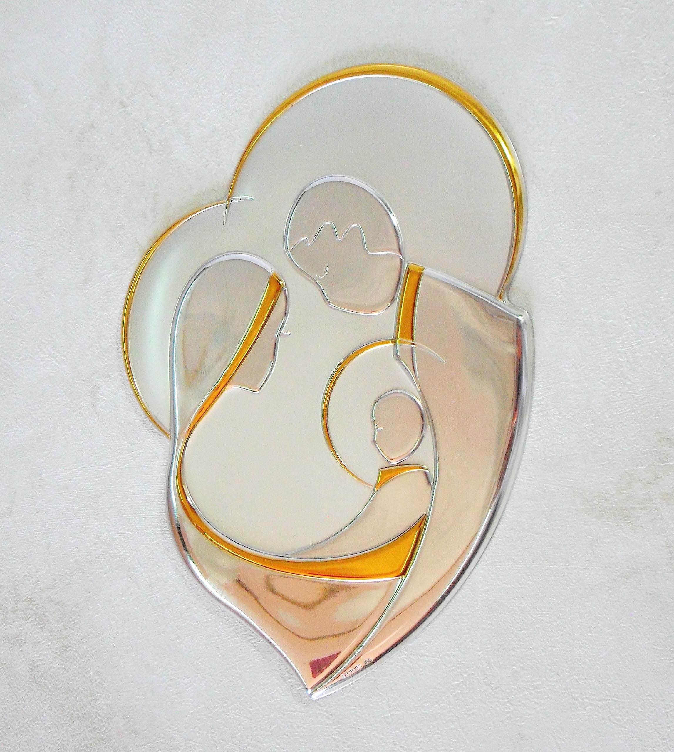 Generico Brera Icona Sacra Famiglia, Quadro in Argento e Oro, Cuore 26x17 cm