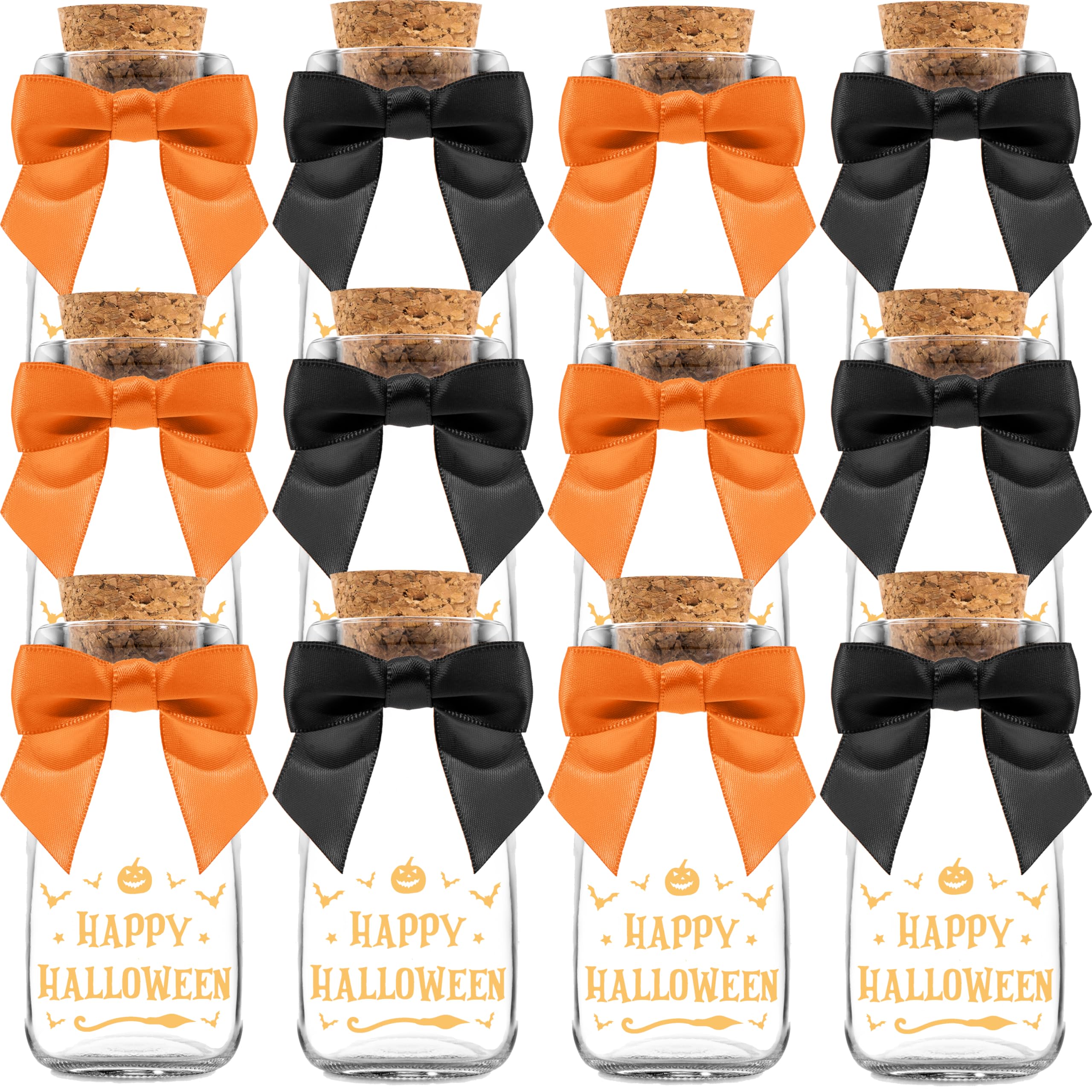 Ethisa Vintage 12 Pack Halloween Glass Jars with Ribbons and Stickers - Candy Party Favors for Trick or Treat - Halloween Party Favors and Table Centerpieces Decorations - Halloween Theme Potion Jars