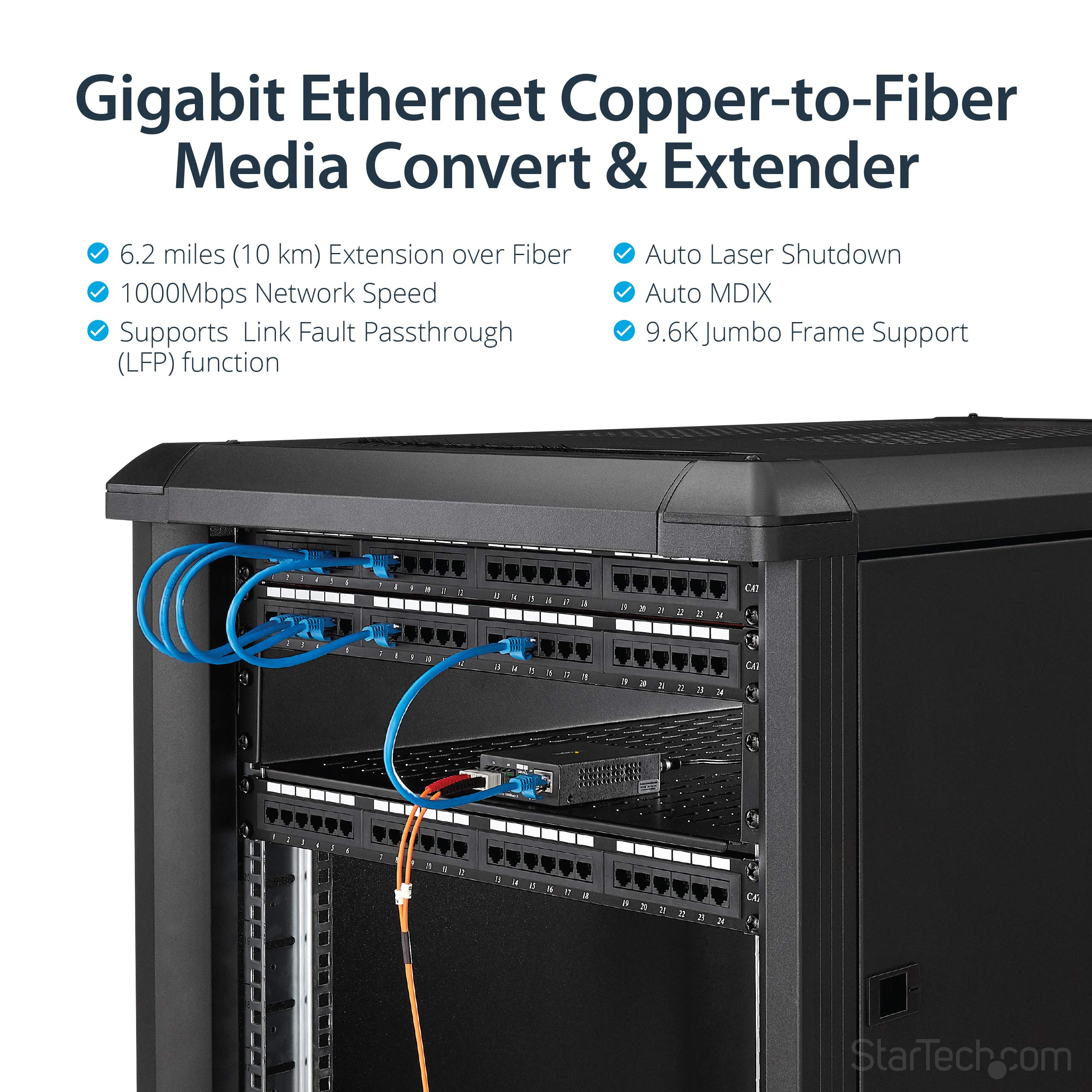 StarTech Convertisseur Média Gigabit Fibre SC Monomode, 1000BASE-LX, 10km | Cuivre vers fibre, 1310nm, Connexion SC duplex, Compact, Fixation murale