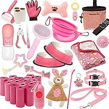 Kit de d&eacute;marrage FLYSTAR Puppy Supplies - 42 pi&egrave;ces Puppy Essentials comprend des jouets grin&ccedil;ants pour chiens, un collier, une laisse, un sac de friandises, un sac &agrave; d&eacute;chets de crottes, une couverture, des bols, des bouteilles d'eau, une brosse, un clicker d'entra&icirc;nement et plus encore.