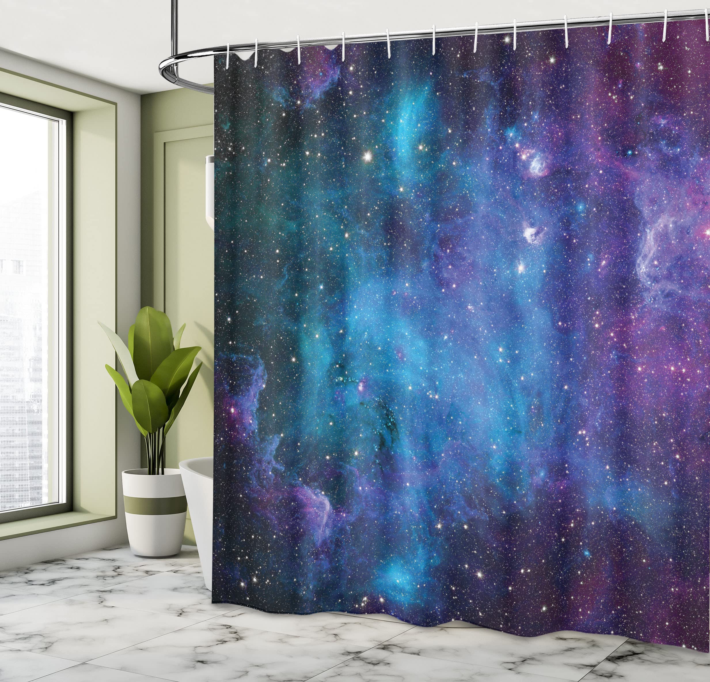 YSATNSFT Galaxie-Duschvorhang 180x180 Cm – Weltraum-Design, Polyester, Mit Haken, Maschinenwaschbar