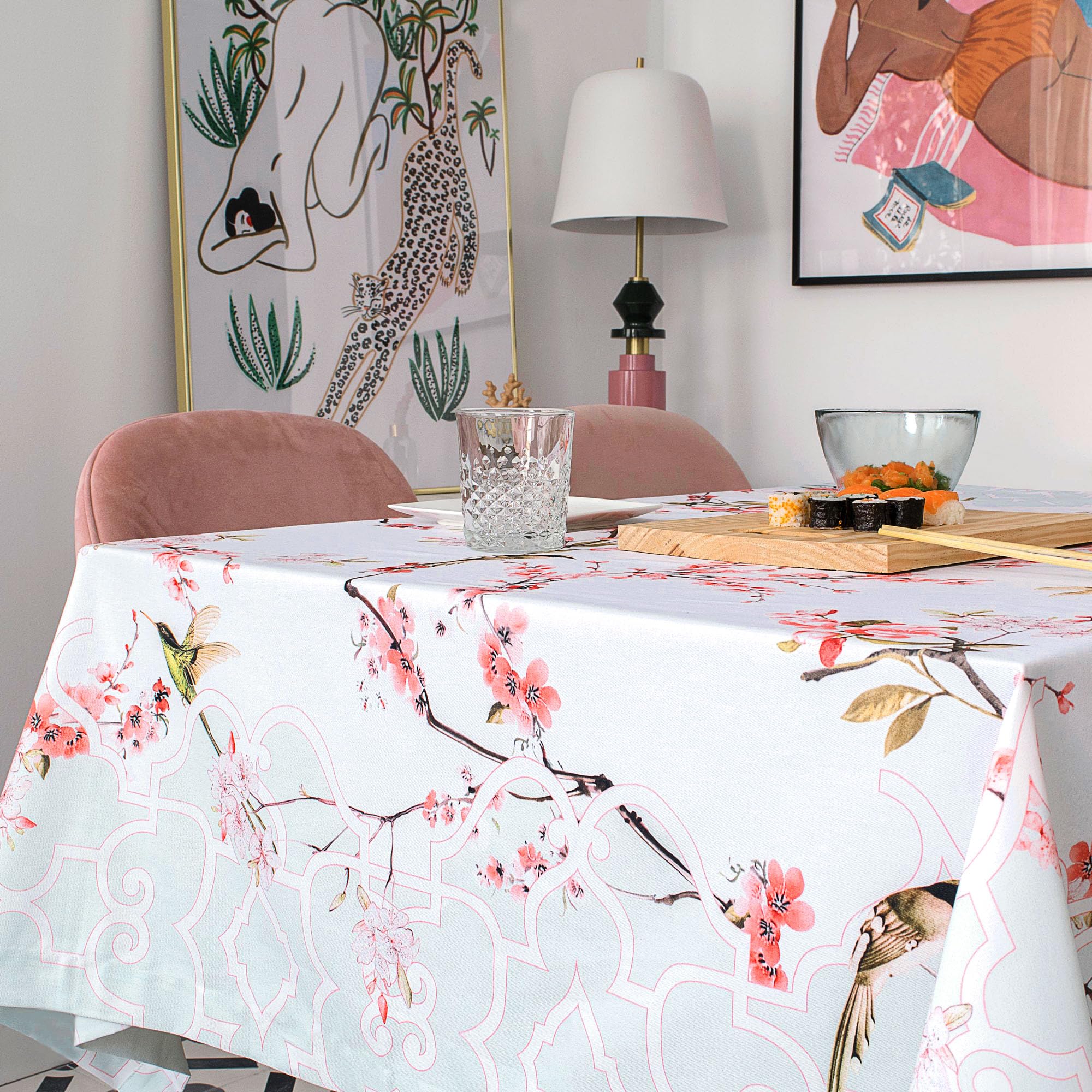 Nappe Chinoiserie 150x250 cm en coton pour table rectangulaire chic