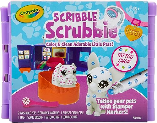 Crayola Scribble Scrubbie Pet Tattoo Shop, Toy Pet Playset, regalo para niños, edad 3, 4, 5, 6