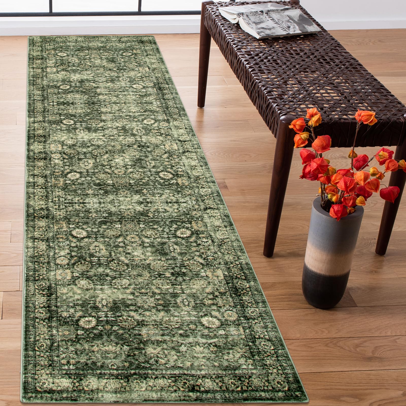 Morebes Vintage Kitchen Runner Rugs Non Skid Washable, Floral Boho 2x8 Runner Rug, Non Shedding Runner Rugs for Hallway Indoor Floor Carpet Runner for