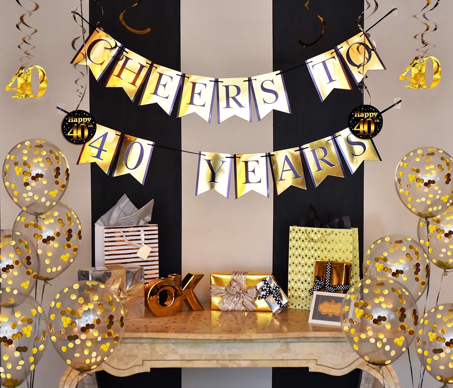 40th Birthday and Anniversary Decorations Party Pack - Pre-Strung Banner, Balloons, Swirls - 40th Birthday Decorations for Him or Her - Party Supplies and Gifts image 3