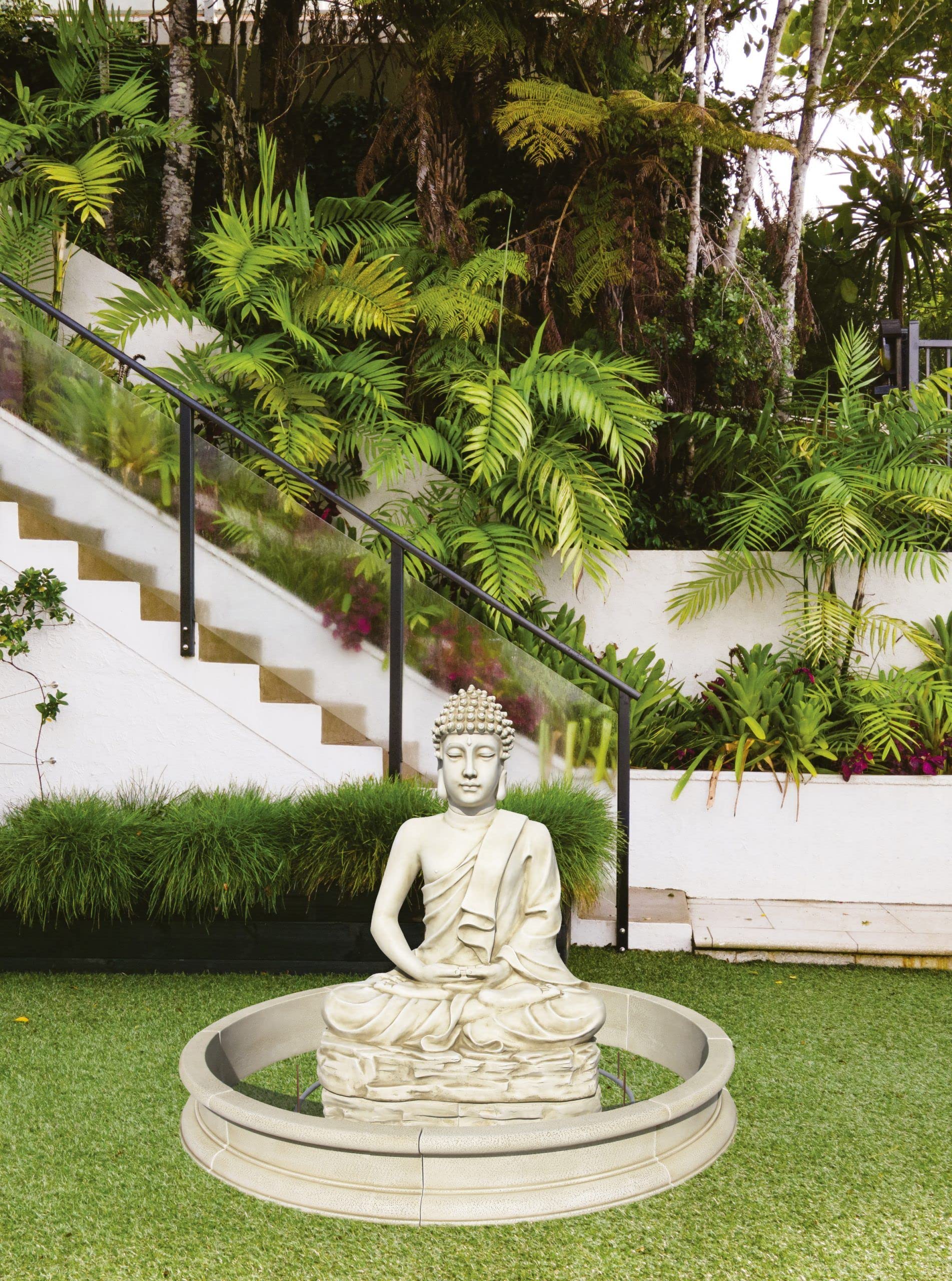 Fuente de jardín Zen Buda SIDDHI 190X157cm. Hormigón-Piedra Color Musgo|con Bomba para Circuito Cerrado de Agua |Peso: 620kg. | Fuente de Exterior Oriental