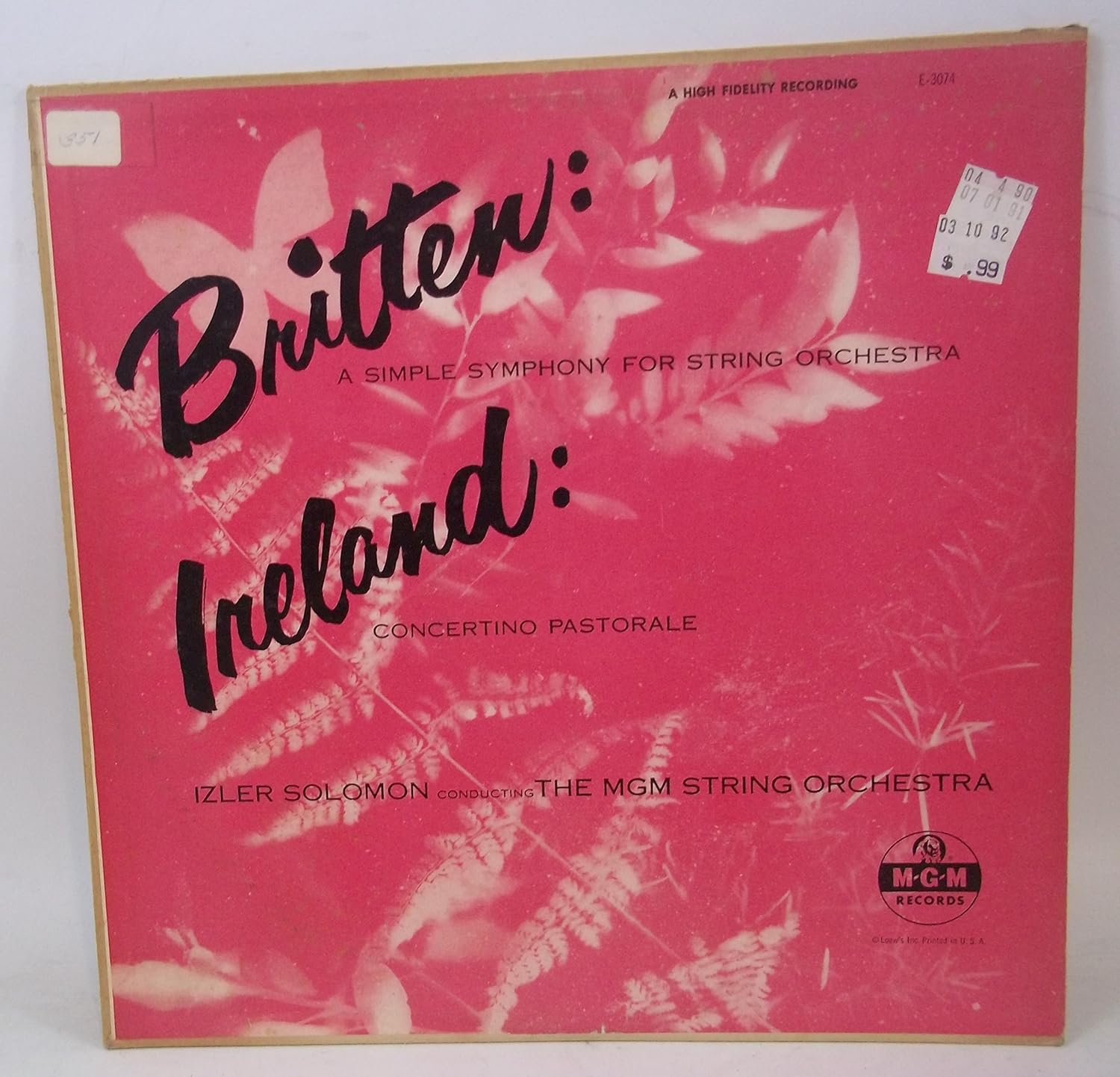 Izler Solomon, MGM String Orchestra Britten A Simple Symphony for