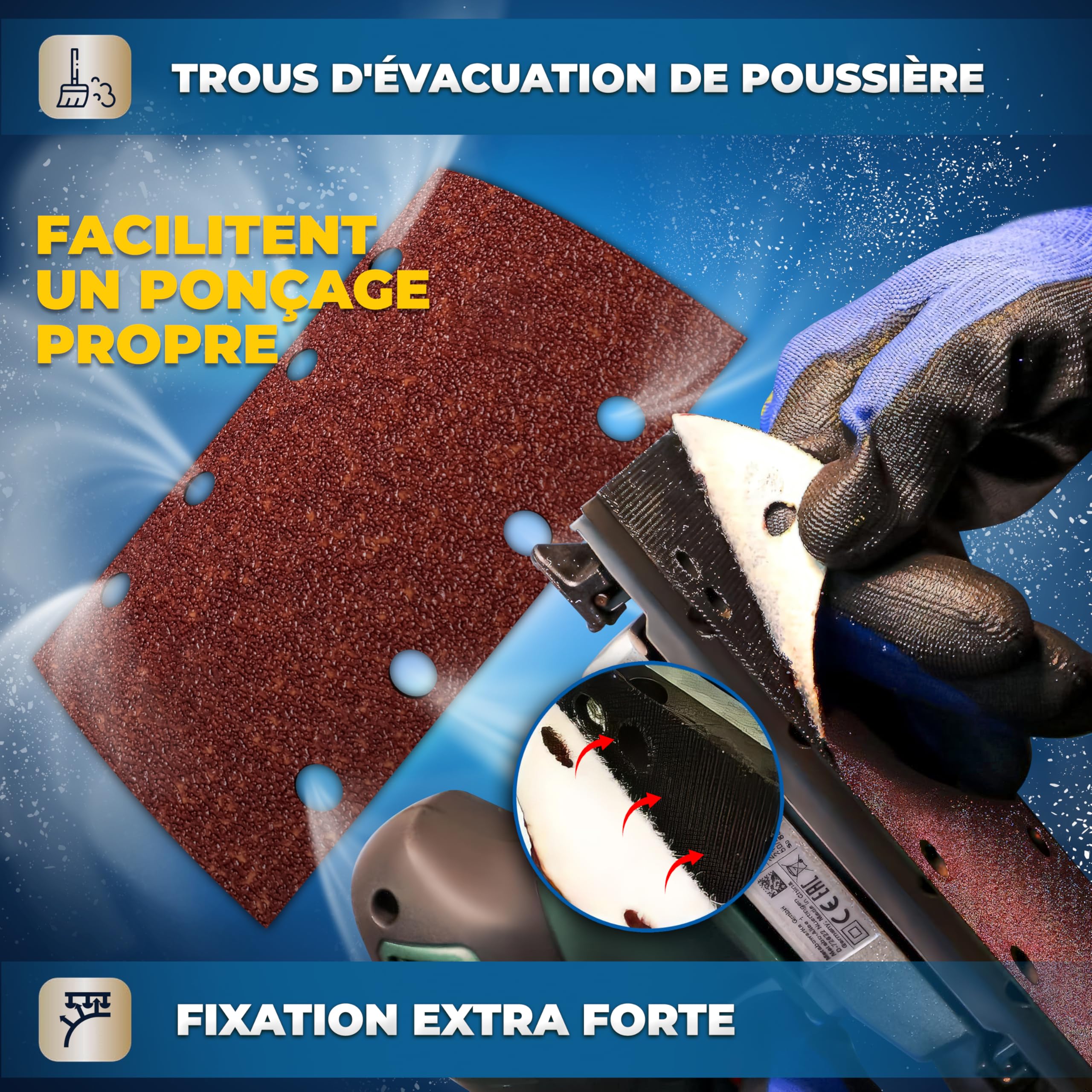 Lot 35 Feuilles Abrasives 93x185mm 8 Trous - Grains P40 à P240 Pour Ponceuse Excentrique