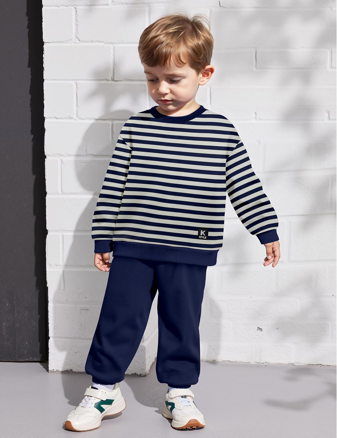 Toddler Boy Clothes, 2-5 Years Long Sleeve Striped Pullover Sweatshirt & Solid Jogger Pants Set Baby Boy Outfits 2PCS - Image 4