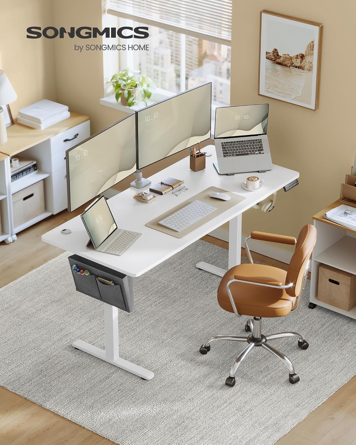 SONGMICS Elektrisch Höhenverstellbarer Schreibtisch, 160x70cm, Wolkenweiß