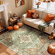 RELEANY Area Rugs 4'x6' Washable Non-Slip, Floral Vintage Distress Print Pattern Medallion Carpet for Living Room Bedroom Dining Room, Brick Red Rust Neutral Brown Burnt Orange Green