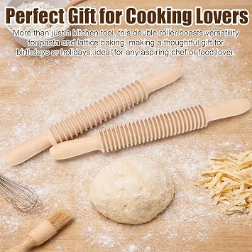 2Pcs Wooden Pasta Cutter, 5mm Tagliatelle & 7mm Fettuccine Noodle Roller, Rolling Pin for Pasta, Wood Homemade Dough Maker Cutting Wheel, Easy Use Kitchen Cooking Tool