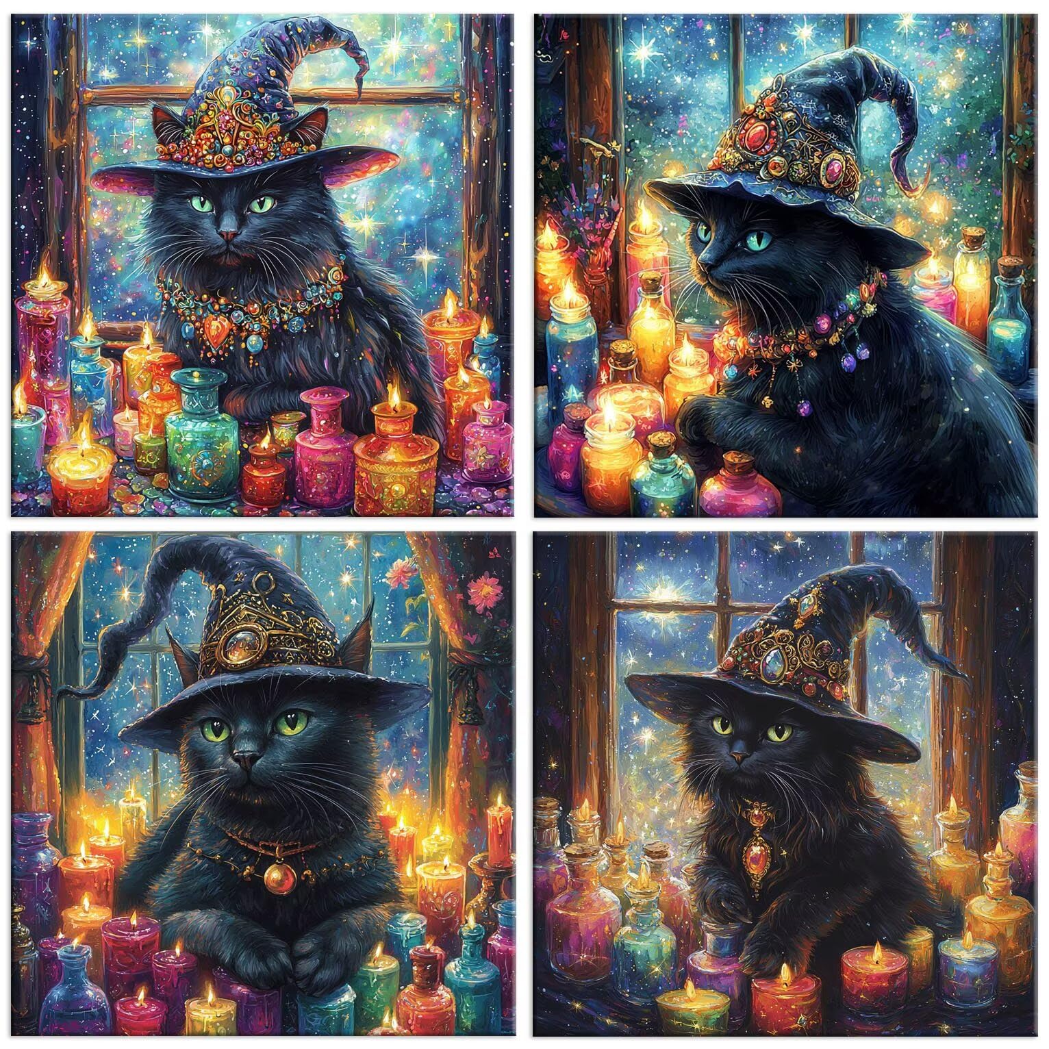 QIANLUOO Magic Cat Diamond Painting Zestawy dla początkujących dorosłych 35 | Zestawy artystyczne 5D do samodzielnego wykonania, okrągłe pełne wiercenie klejnotów, rękodzieło, malowanie według numerów