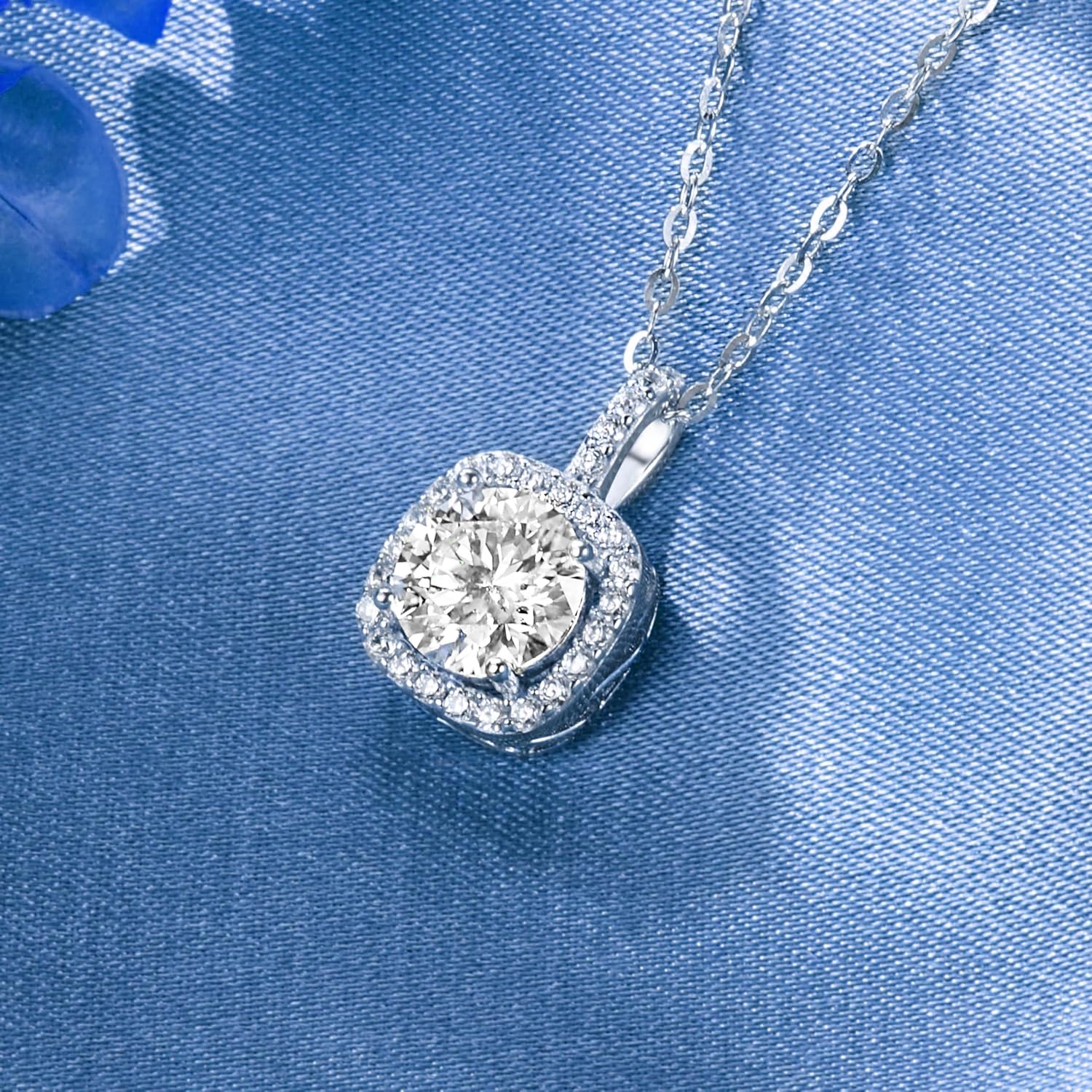 VOLUKA Moissanite 925 Sterling Silver Pendant Necklace Silver Earrings 18K White Gold Plated Jewelry Set for Women