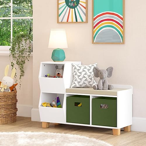 Miniatura 2 de RiverRidge Kids Catch-All - Banco de almacenamiento con varios compartimientos con 2 unidades, color blanco con 2 cubos de oliva