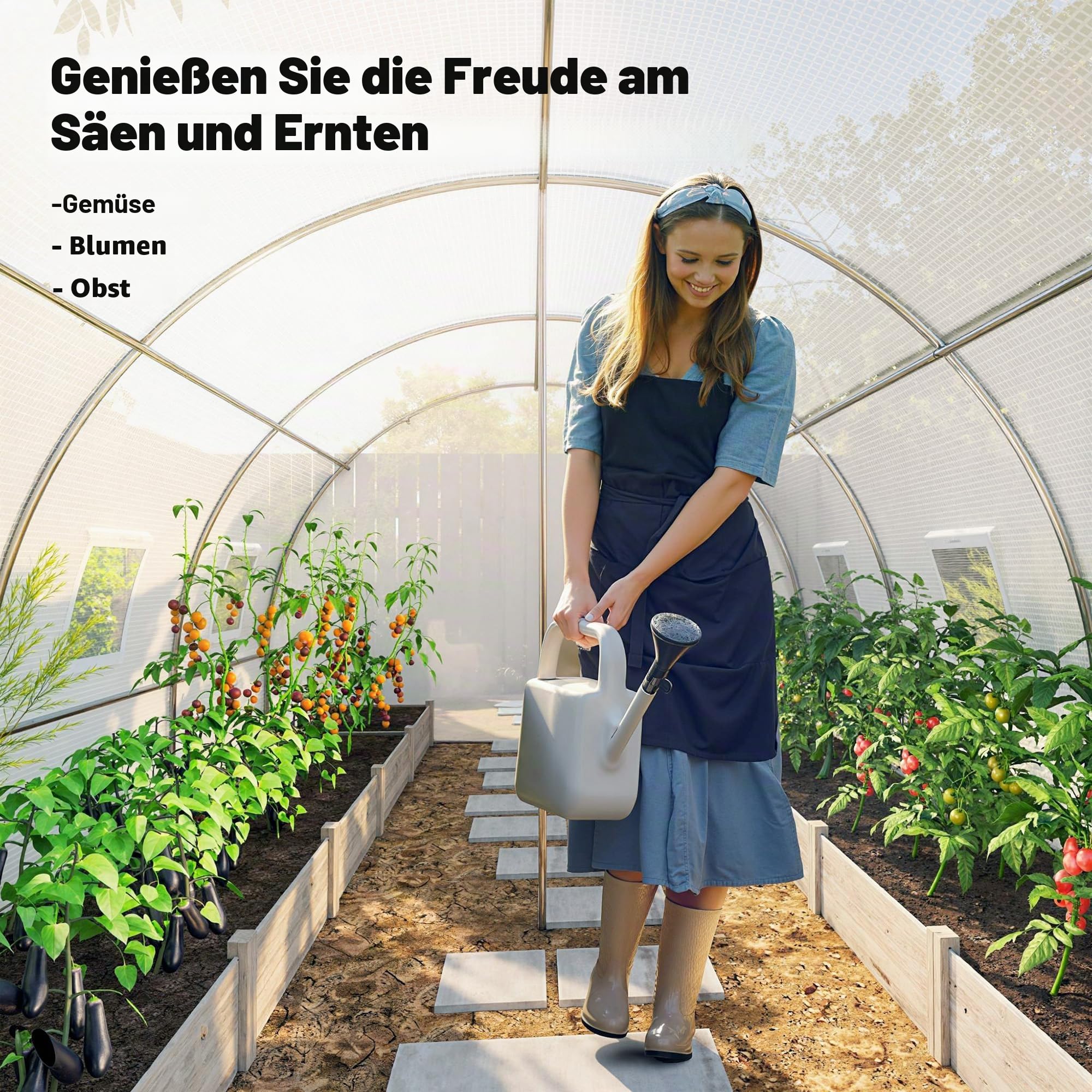 Outsunny Gewächshaus Foliengewächshaus 4x3x2m Winterfest Tomatenhaus mit 6 Aufrollbar Natzfenstern & Tür, Stahlrohr, PE Folie, stabil Folientunnel Pflanztunnel für Garten Weiß