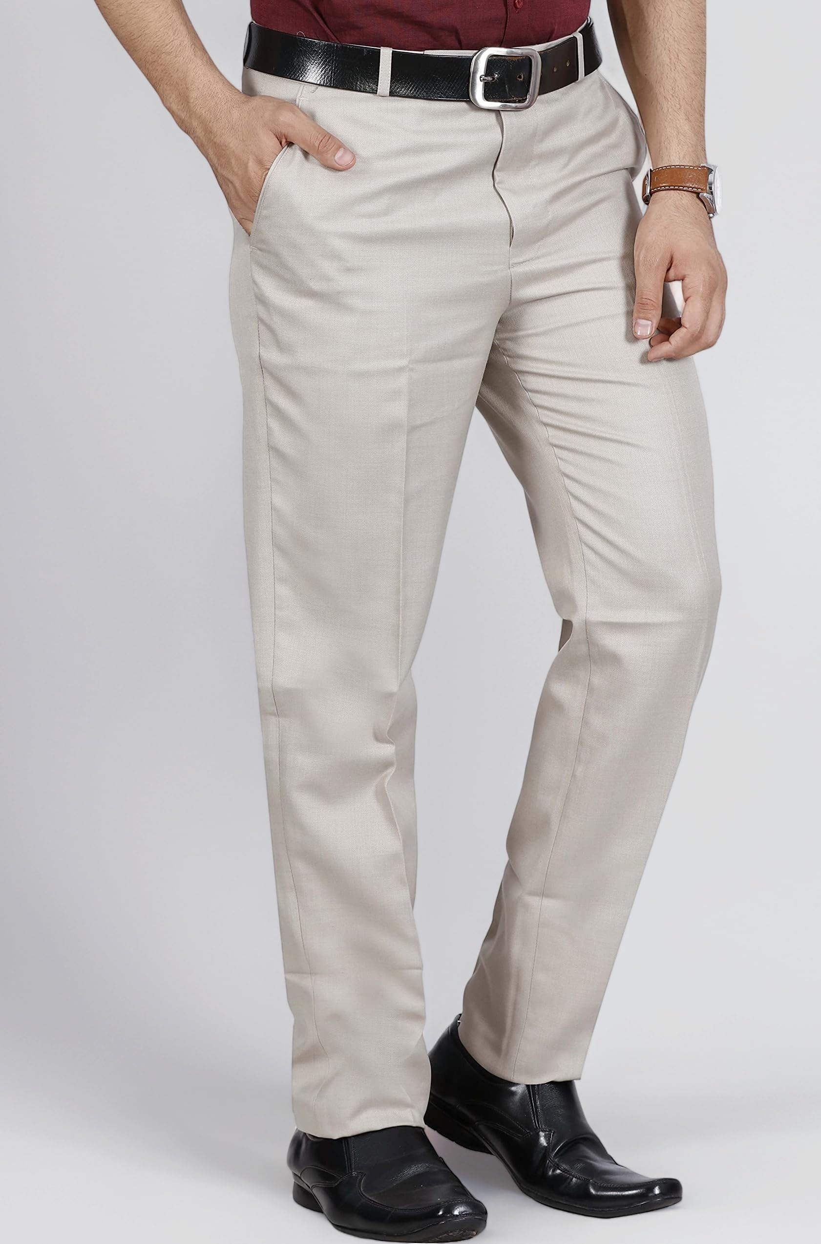 McHenry Men's Solid Formal Regular Fit Stretchable Wrinkle Free PolyViscose Trousers