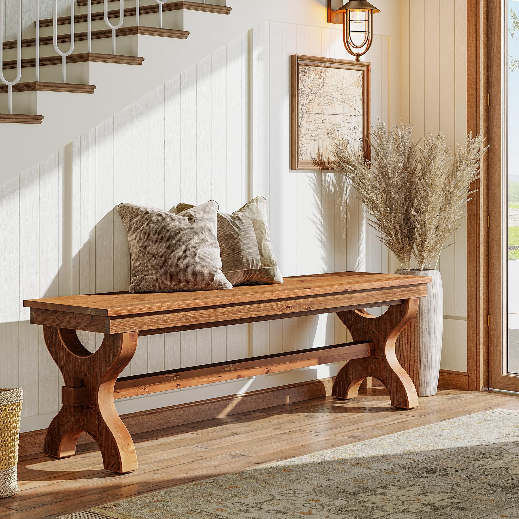 Banc Bout de Lit, 140 cm Bois Massif Banc d'entrée, Marron