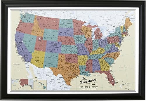 Lienzo - Mapa de viaje personalizado de Tan Oceans USA con marco negro