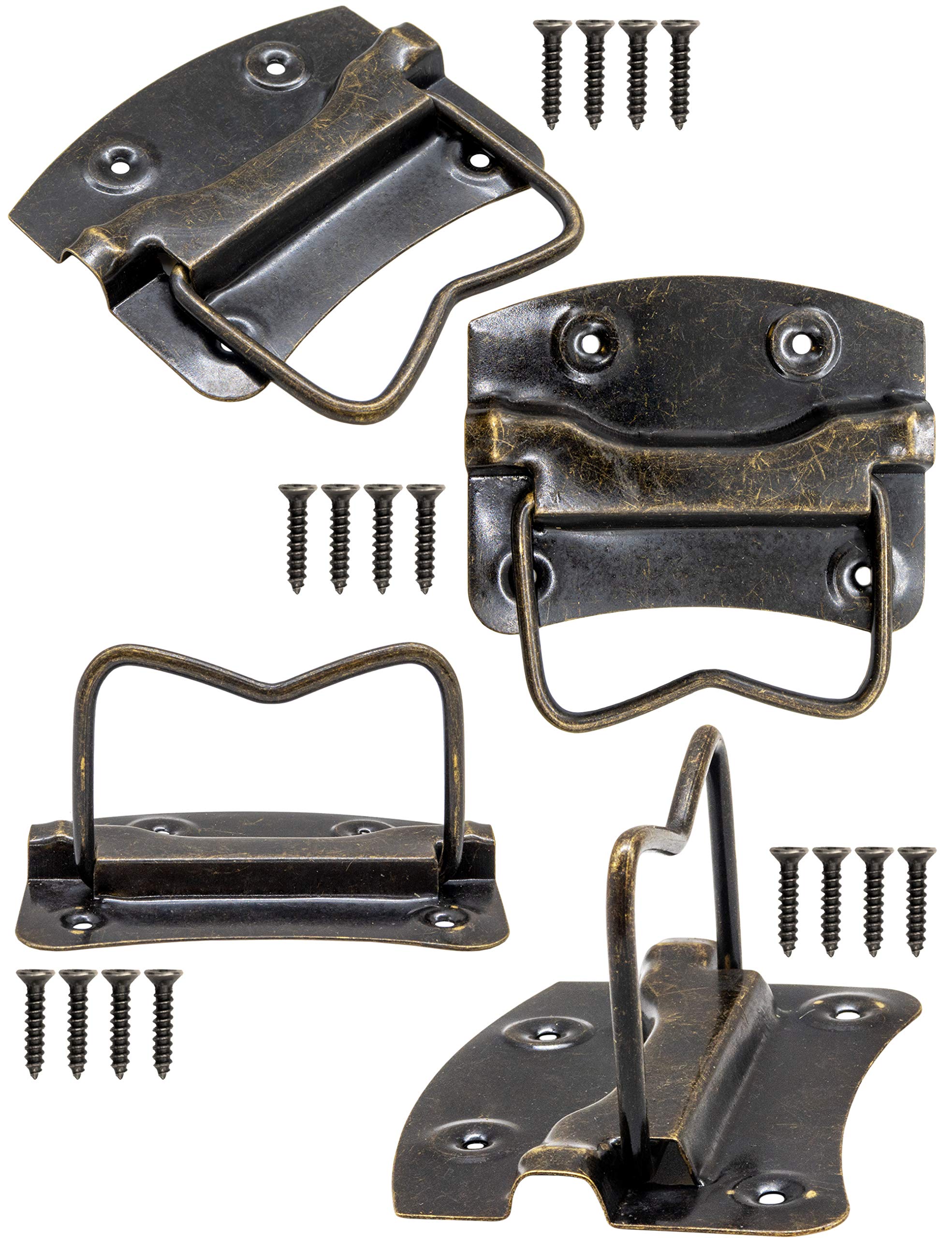 Fuxxer Set di 4 maniglie pieghevoli antiche per cassapanche, cassette, 65 x 62 mm, design in ottone bronzo