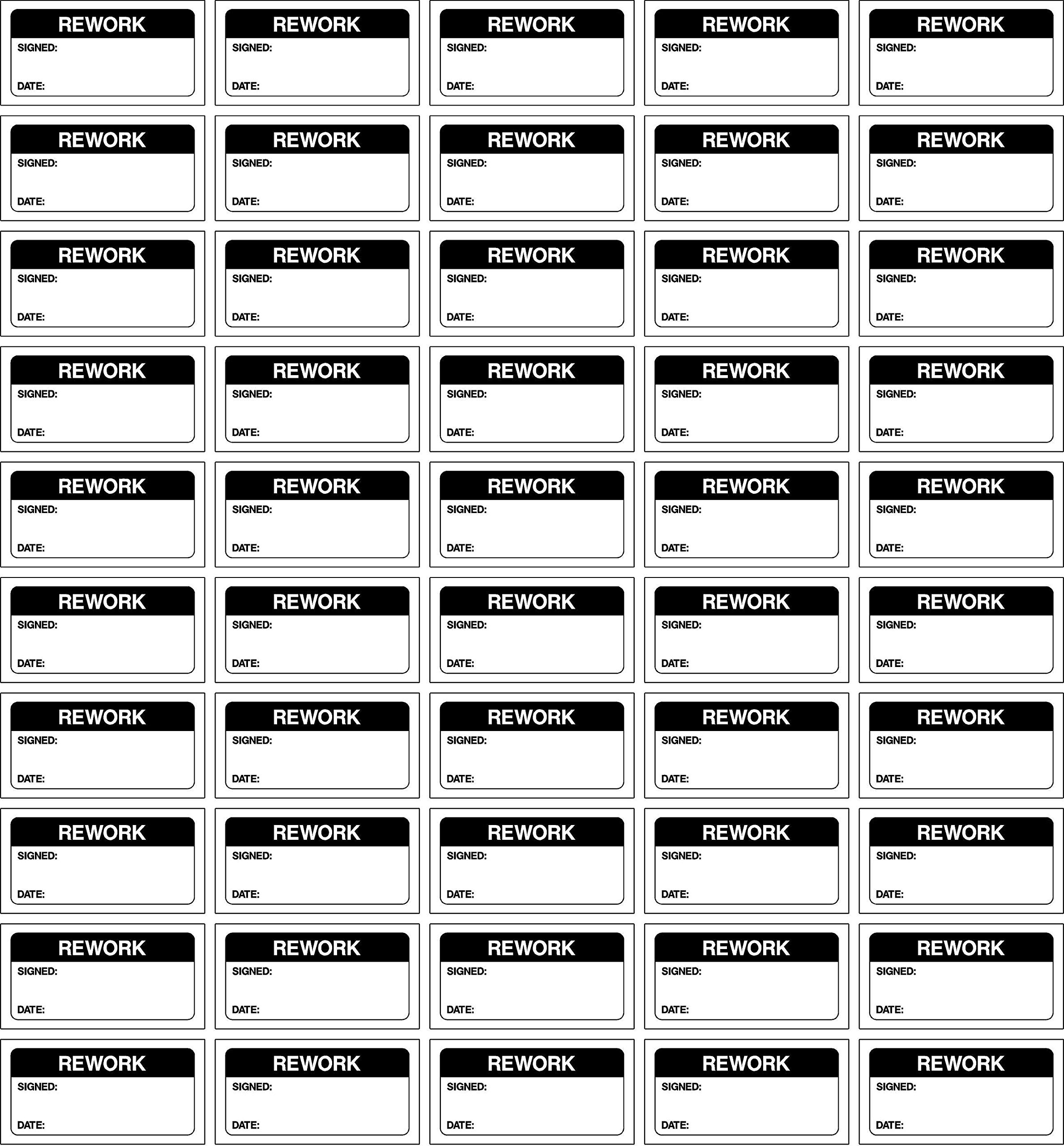 Quality control labels Rework signed and date - 250 Stickers 40mm x 20mm