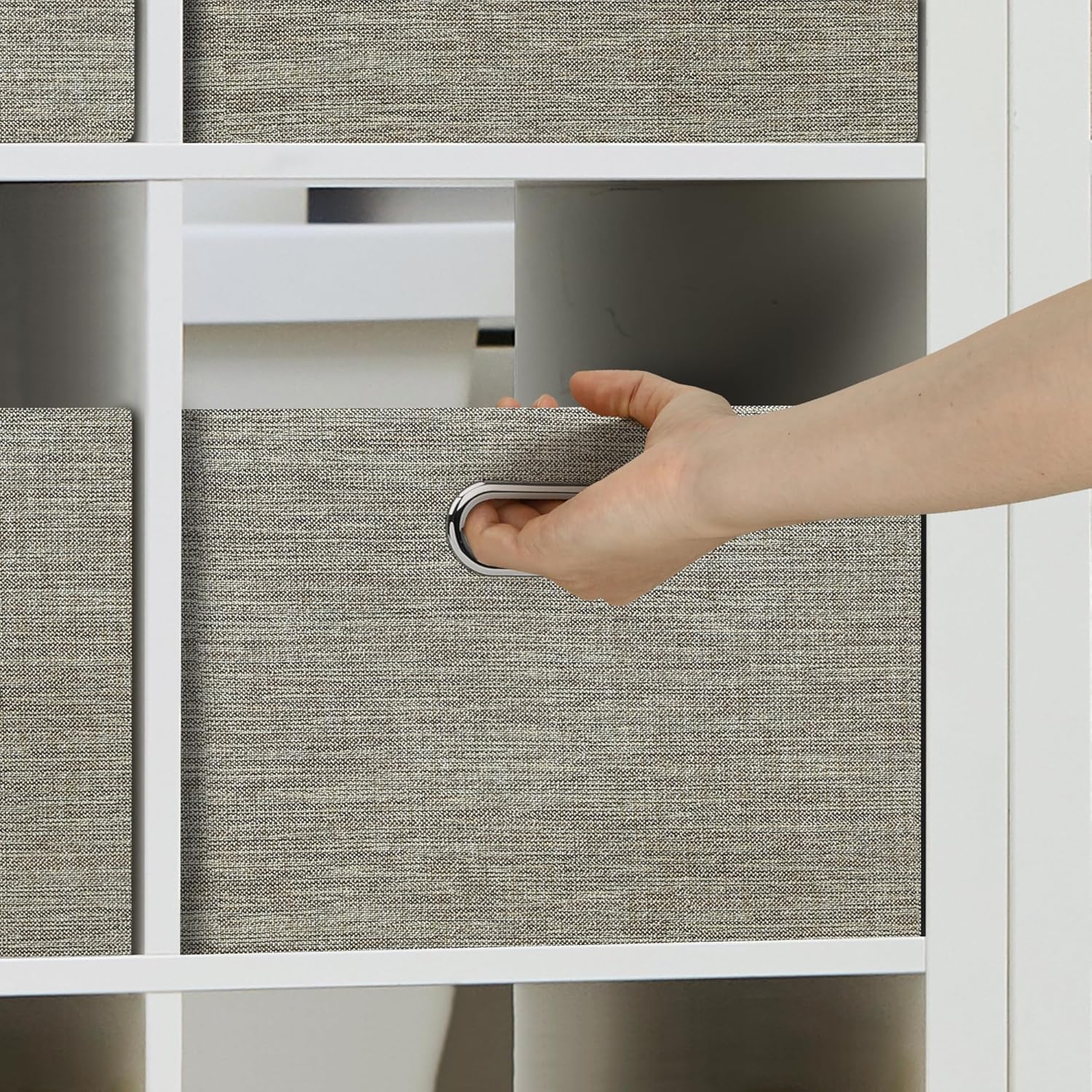 Posprica Closet Storage Bins, 4 Pack Closet Shelf Organizers, Linen Fabric Decorative Storage Baskets for Organizing, Foldable Storage Box for Clothes, Toy, 15x10.5x8.25 Inch-Coffee - Image 3