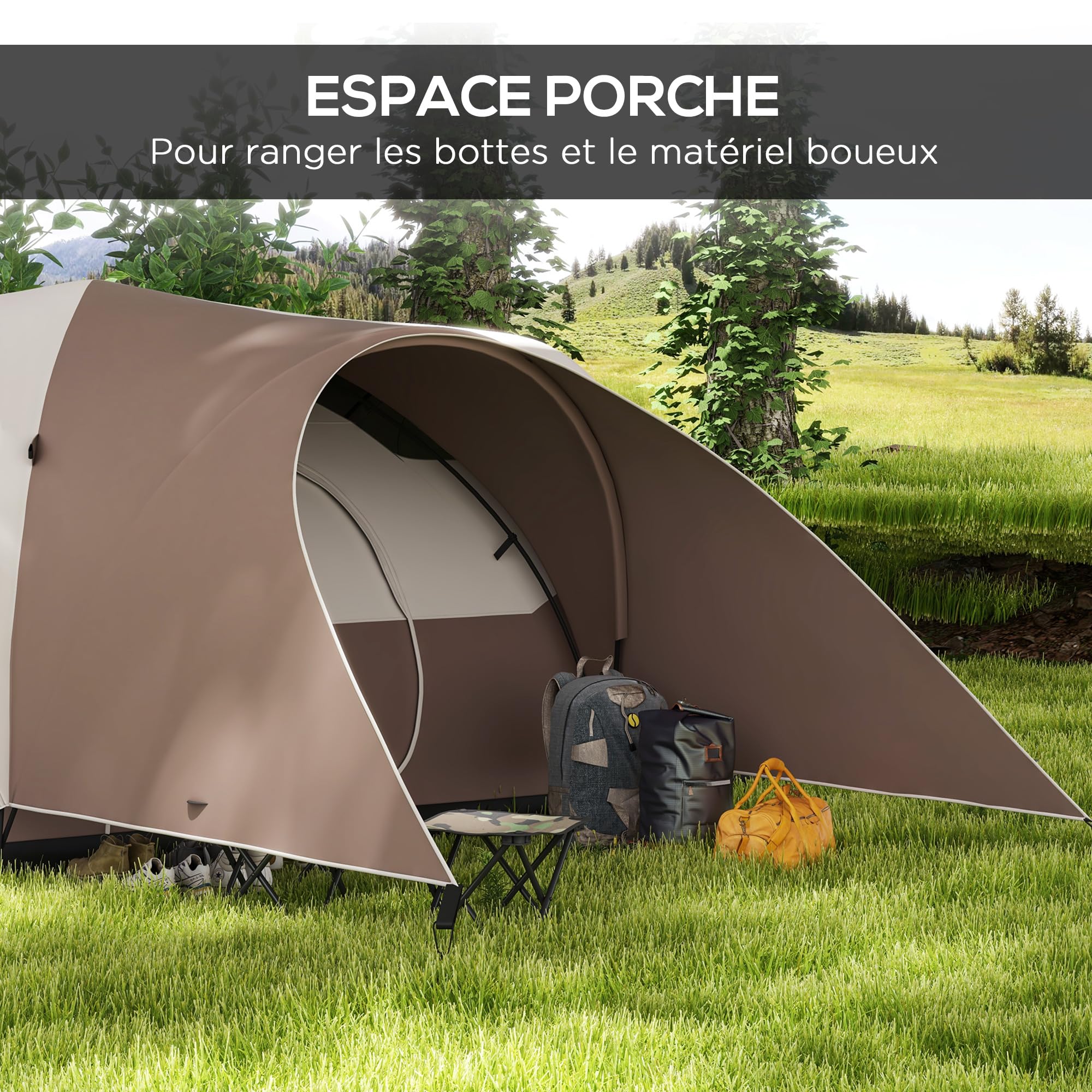 Outsunny Tente de Camping familiale 7 Personnes 550L x 300l x 198H cm | Étanche, Ventilée, Sac de Transport