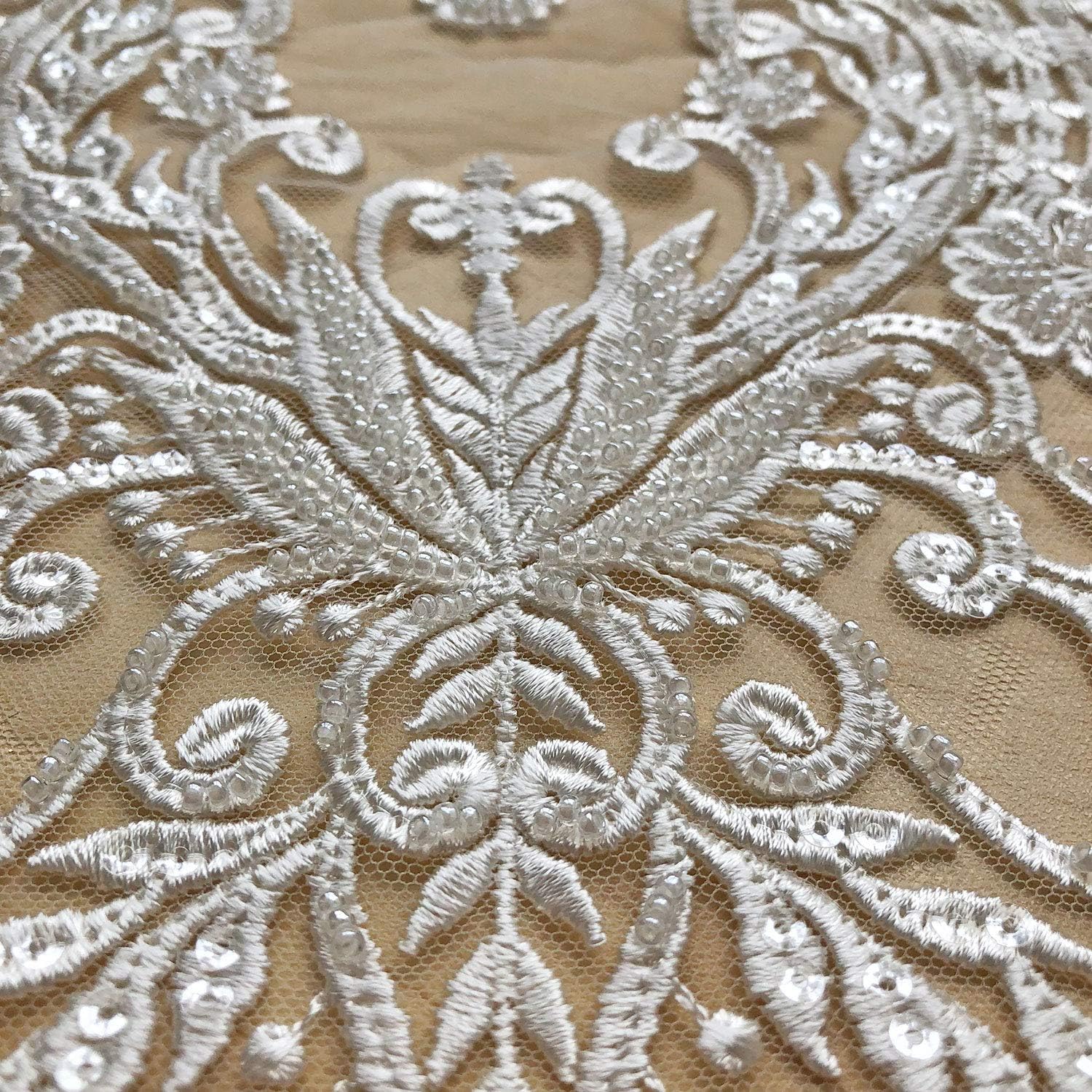 Sweet Heart Wedding Applique Embroidery Floral Lace Applique Patch Heavily Beads Decorative Addition