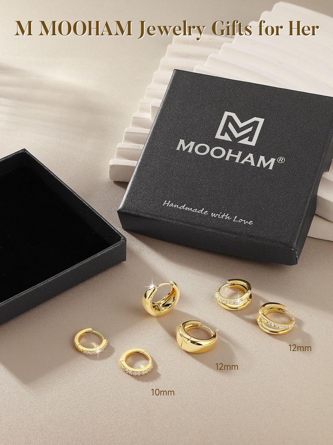 M MOOHAM Small Gold Chunky Hoop Earrings for Women Hypoallergenic 14K Gold Plated Huggie Hoop Earrings Stacks for Sensitive Ears Jewelry Gifts for Women