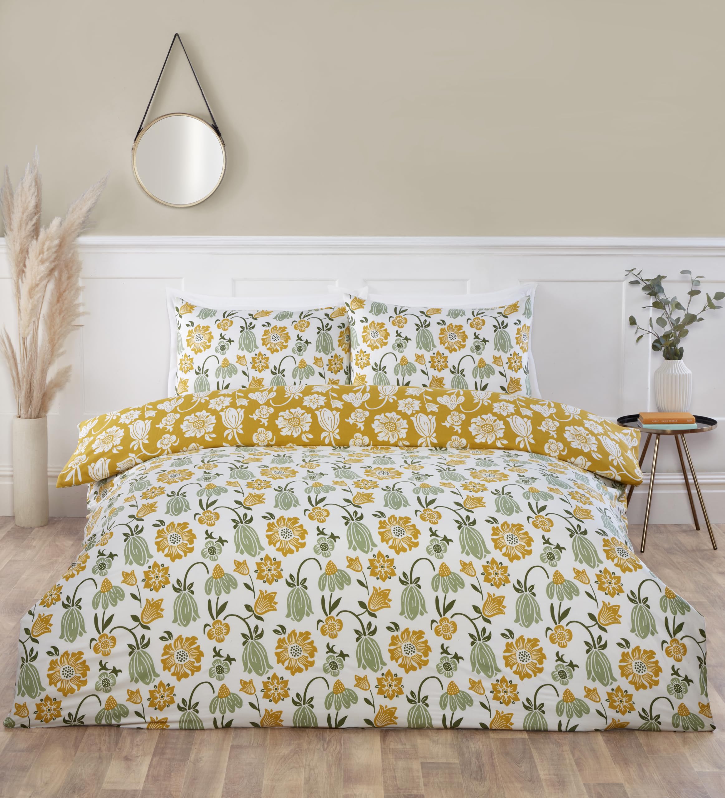 Rapport home Victorian Bloom Floral Microfibre Reversible Double Bedding Set Green