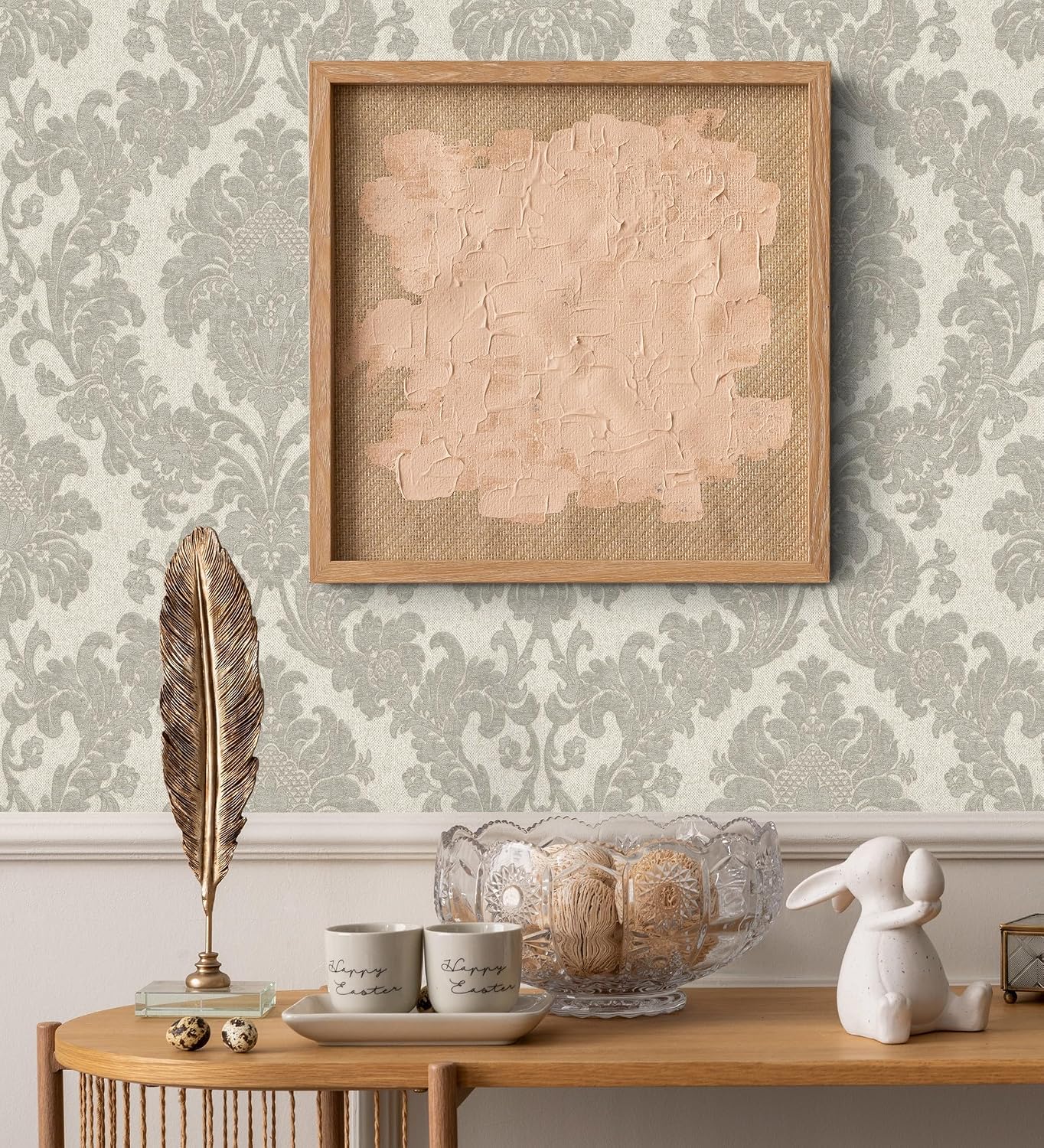 GAULAN 682835 - Papel pintado vinílico lavable damasco clásico efecto entelado con textura en relieve para pared salón cocina baño dormitorio pasillo - Rollo de 10 m x 0,53 m