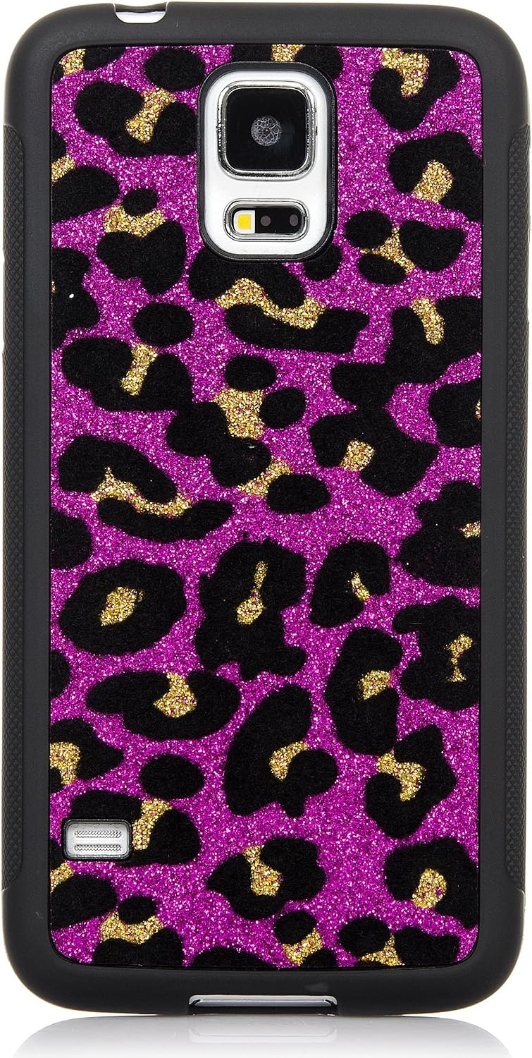 iSee Case Galaxy S5 Case, (TM) Leopard Bling Glitter Sparkle TPU Full Cover Protective Case for New Samsung Galaxy S5 SM-G900 (S5-Glimmer Leopard Hot Pink)