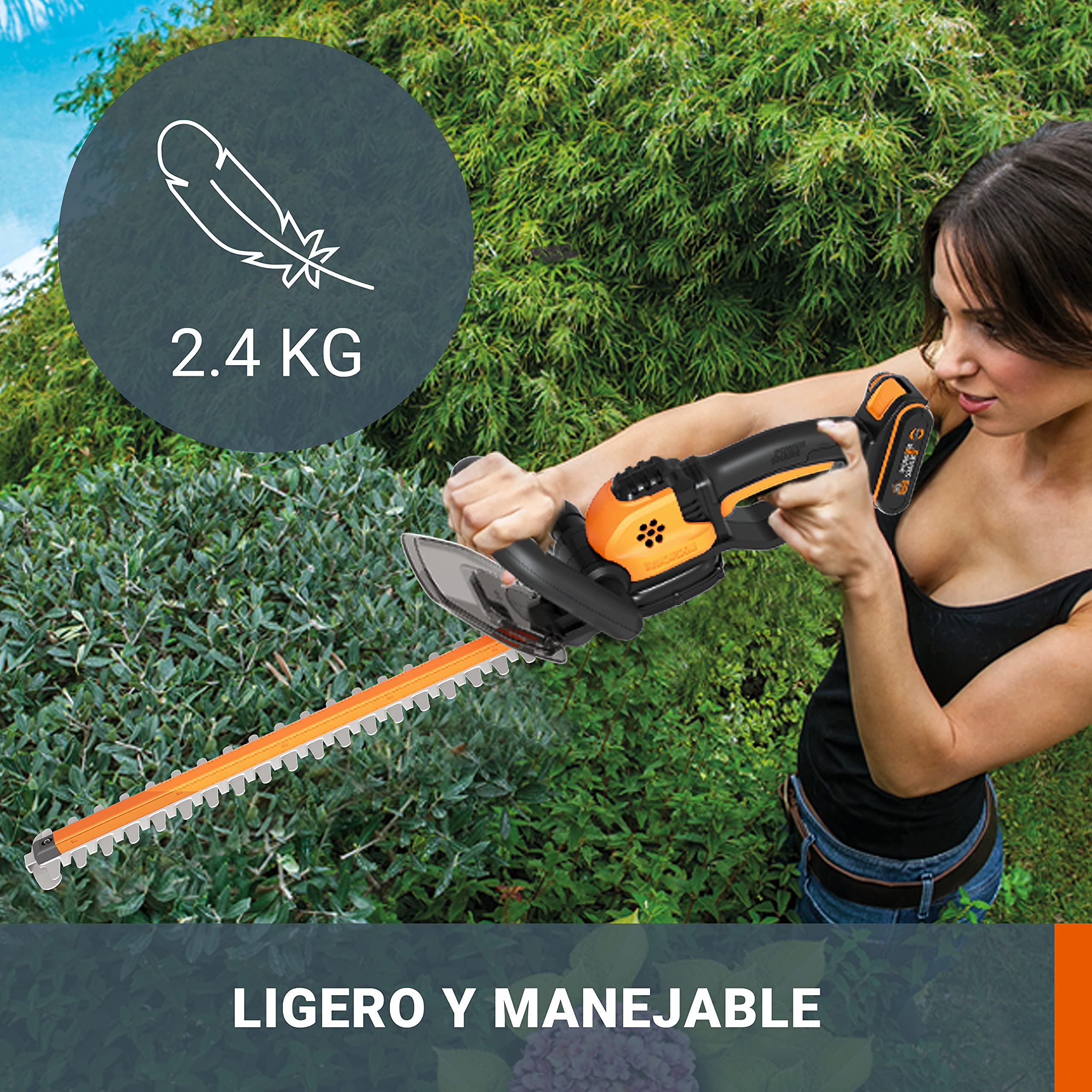 WORX Cortasetos 20V Máx. | PowerShare | WG261E.9 | No Incluye batería ni Cargador | 46 cm de Peine | Empuñadura Ajustable | Cabezal pivotante | hasta 16mm de Corte