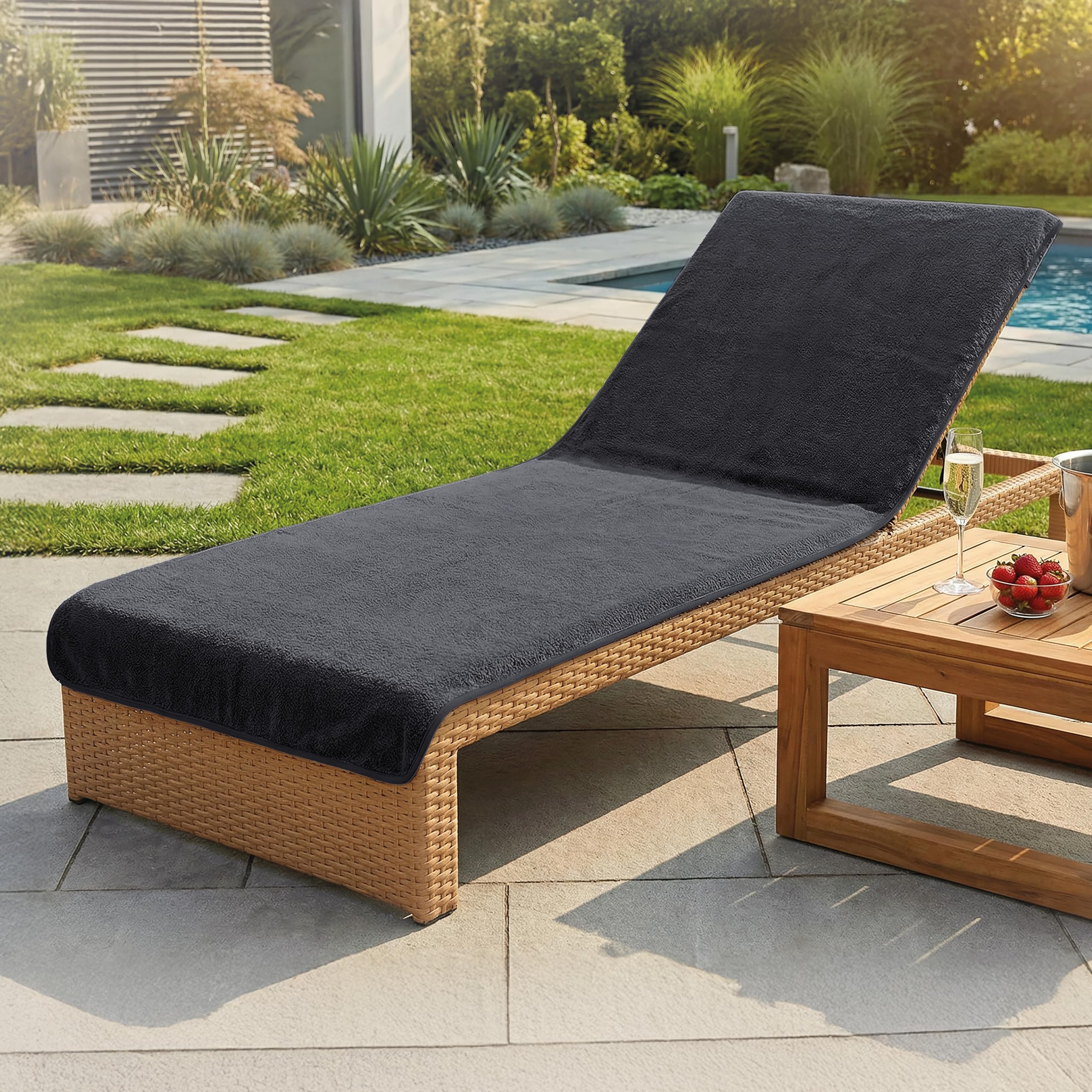 LAYNENBURG Toalla para Tumbona de jardín - 100% algodón - Oeko-Tex 100 - Funda de Toalla de Rizo para Tumbona - Funda de Hamaca para Playa, Piscina (75x200 cm Antracita)
