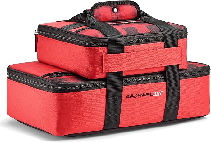 Rachael Ray Lugger Duo, Insulated Casserole Carrier for Hot or Cold Food, Thermal Lasanga Lugger Tote for Potluck, Parties, Picnic, and Cookouts, Fits 9" x 13" Baking Dish, Slate Stripe