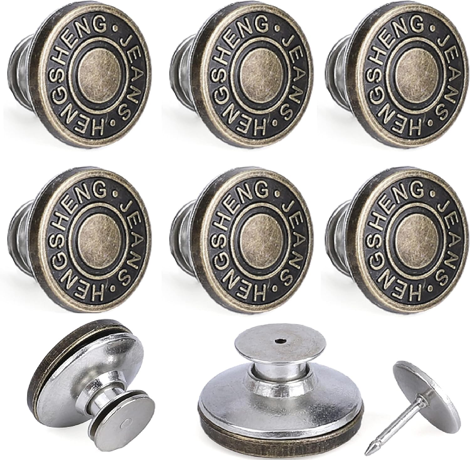 Bottoni Jeans Rimovibili 17mm - Set 10 Bottoni In Metallo Vintage Per Pantaloni Senza Cucire - Foto 3