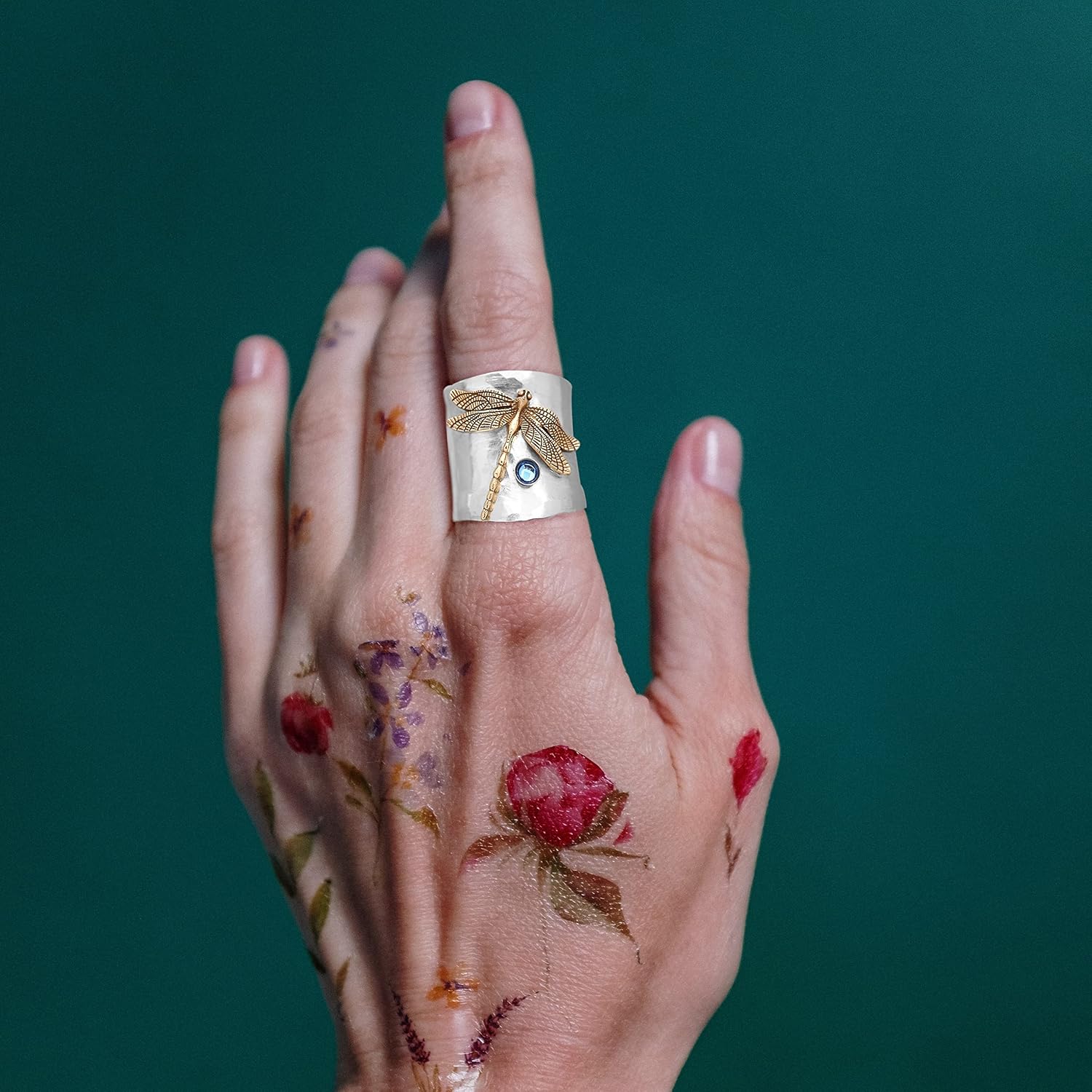 Big Large Dragonfly Wide Band Ring for Women,S925 Sterling Silver Punk Biker Gothic Animal Insect Thumb Index Middle Finger Boho Ring Jewelry