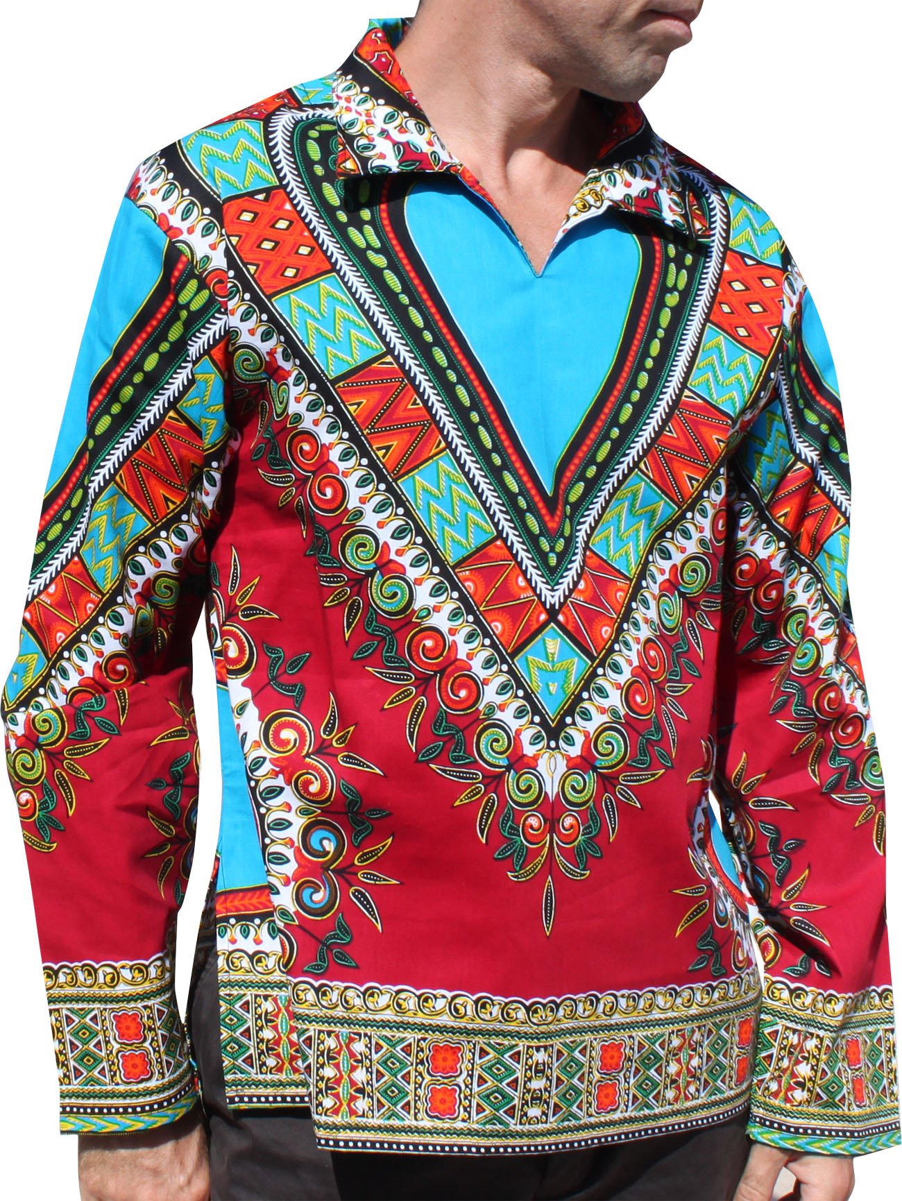 raanpahmuang Wide European Poets Collar Long Sleeve Shirt Dashiki Heart Print-picture-30