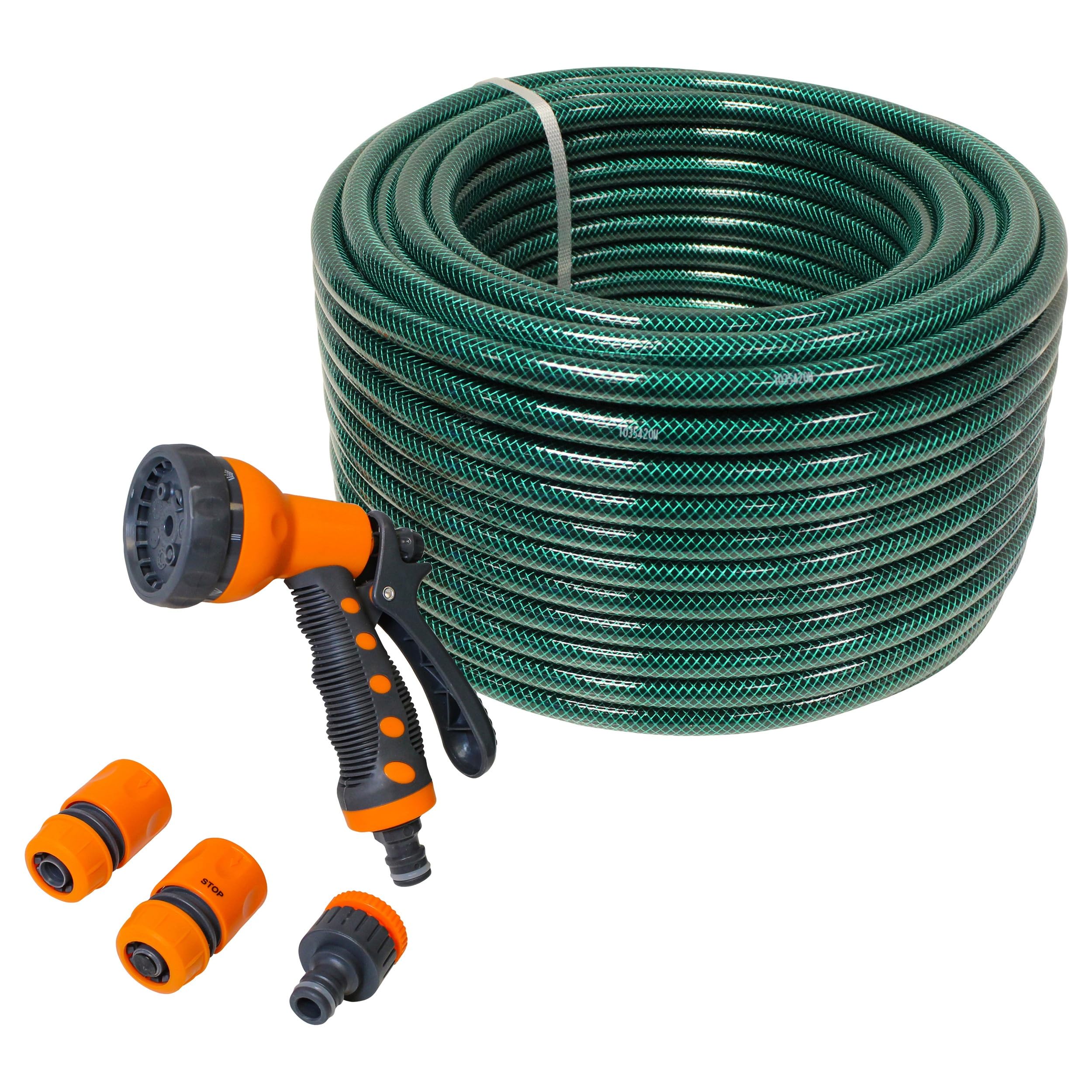Faithfull 50M (164ft) Reinforced Hose Kit – Heavy-Duty PVC Garden Hose Pipe with 3 Fittings & Multipattern Spray Gun