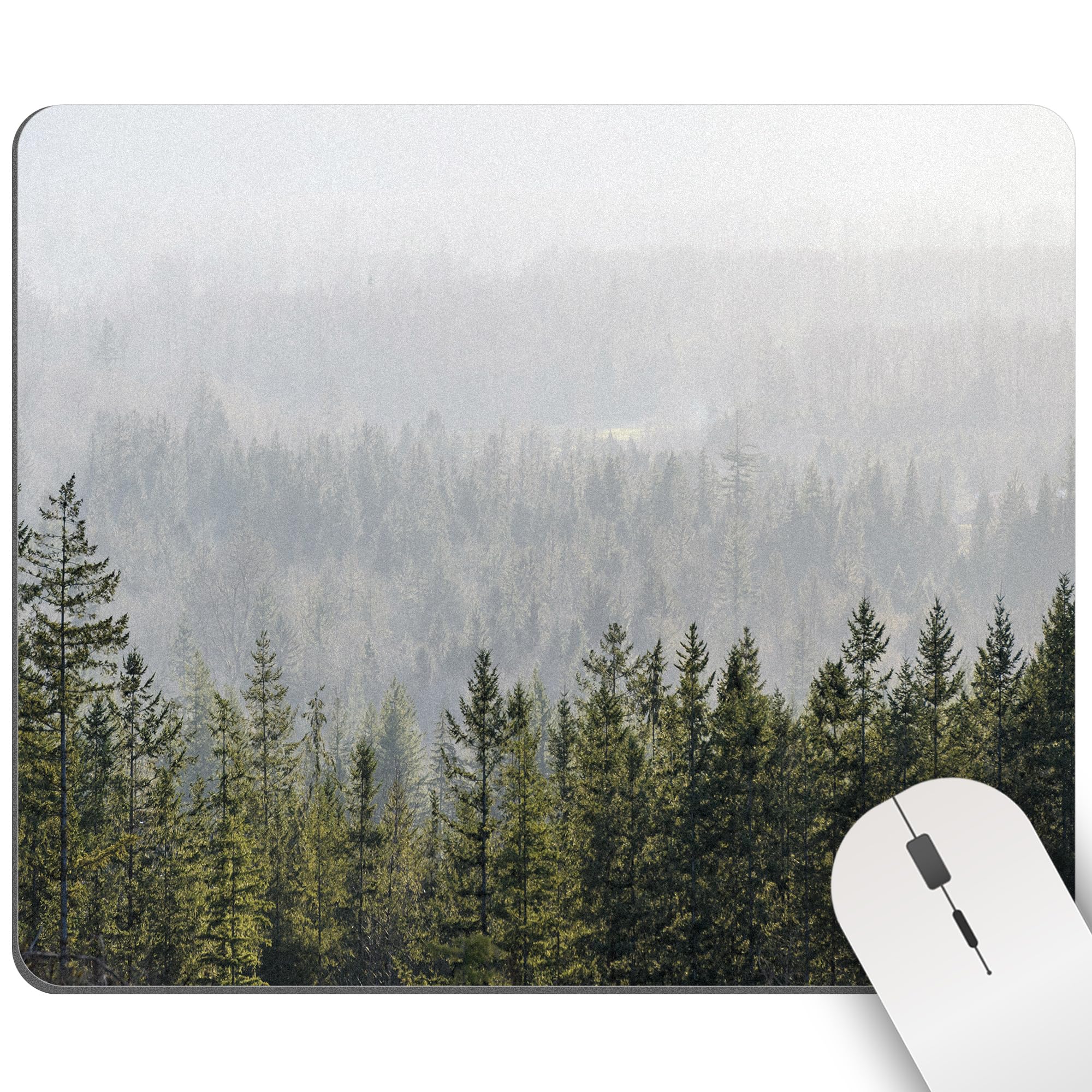 Flysea Tree Mouse Pad Green Misty Mountain Nature Landscape Mousepad Square Desk Foggy Fir Forest Valley Small Mat