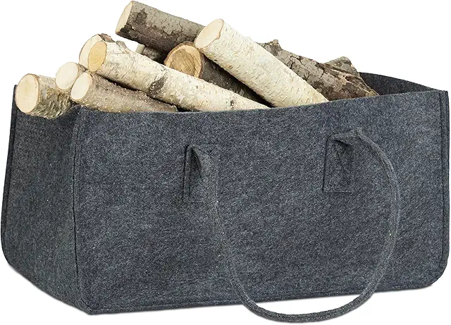 Relaxdays Felt Wood Basket - Portable Newspaper Holder, Anthracite, 25x50cm