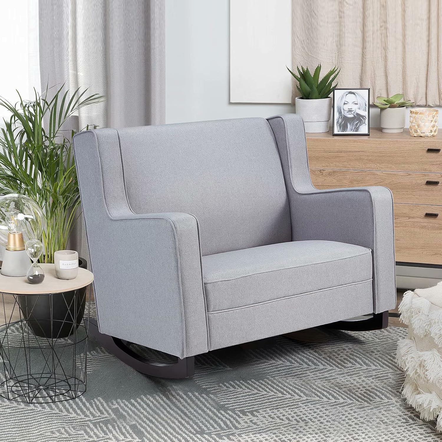Buy Esright Upholstered Rocking Chair With Spacious Wingback Buy Esright Upholstered Rocking Chair With Spacious Wingback