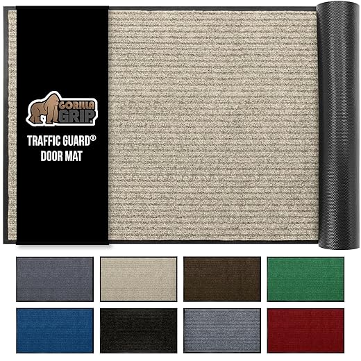 GORILLA GRIP Waterproof Traffic Guard Door Mat, 72x48, Heavy Duty Entryway Mats, Strong Backing Commercial Utility Rugs for Office Hallway, Garage Floor and Home, Low Profile Carpet Runner, Beige