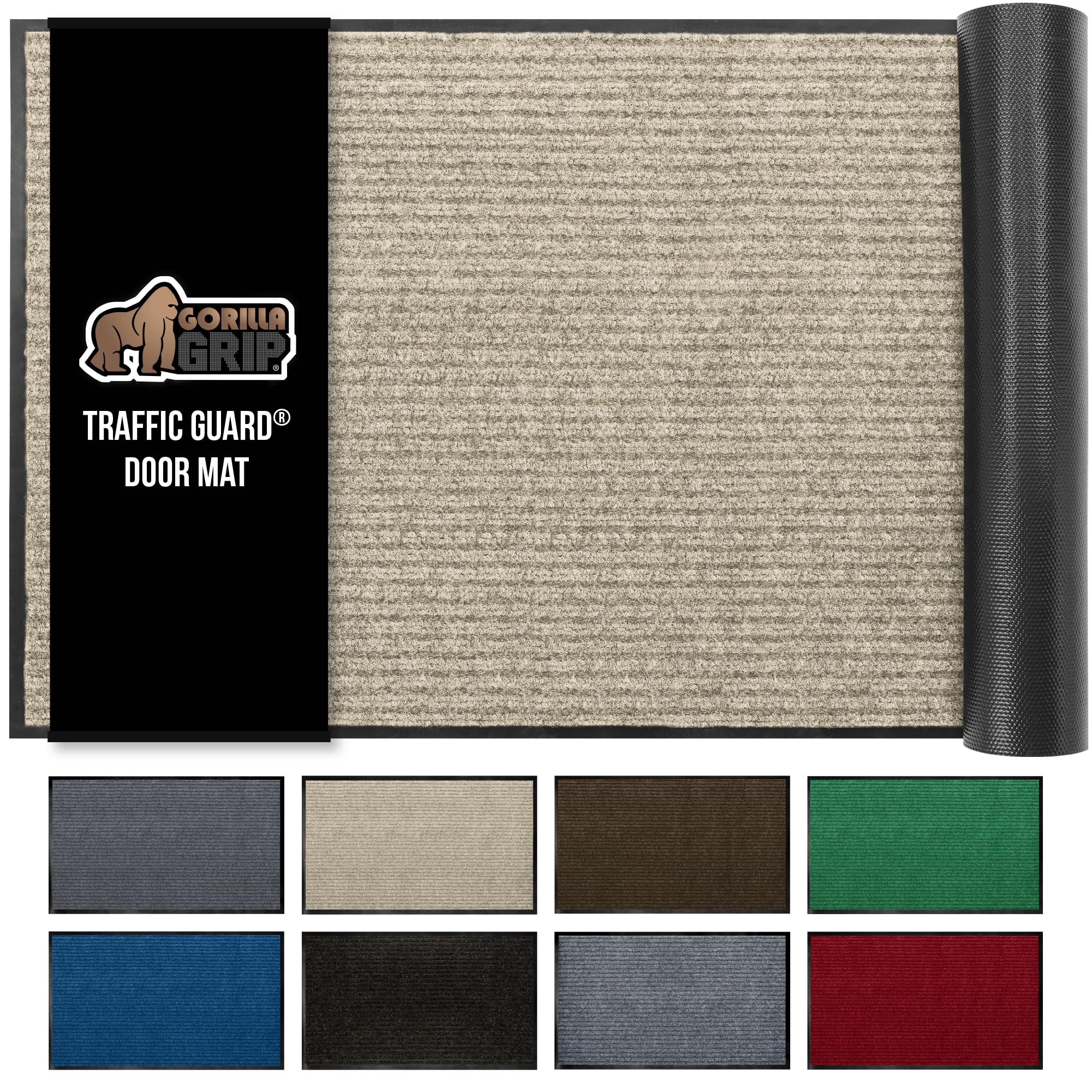 GORILLA GRIP Waterproof Traffic Guard Door Mat, 35x23, Heavy Duty Entryway Mats, Strong Rubber Back Commercial Utility Rugs for Office Hallway, Garage Floor and Home, Low Profile Carpet Runner, Beige