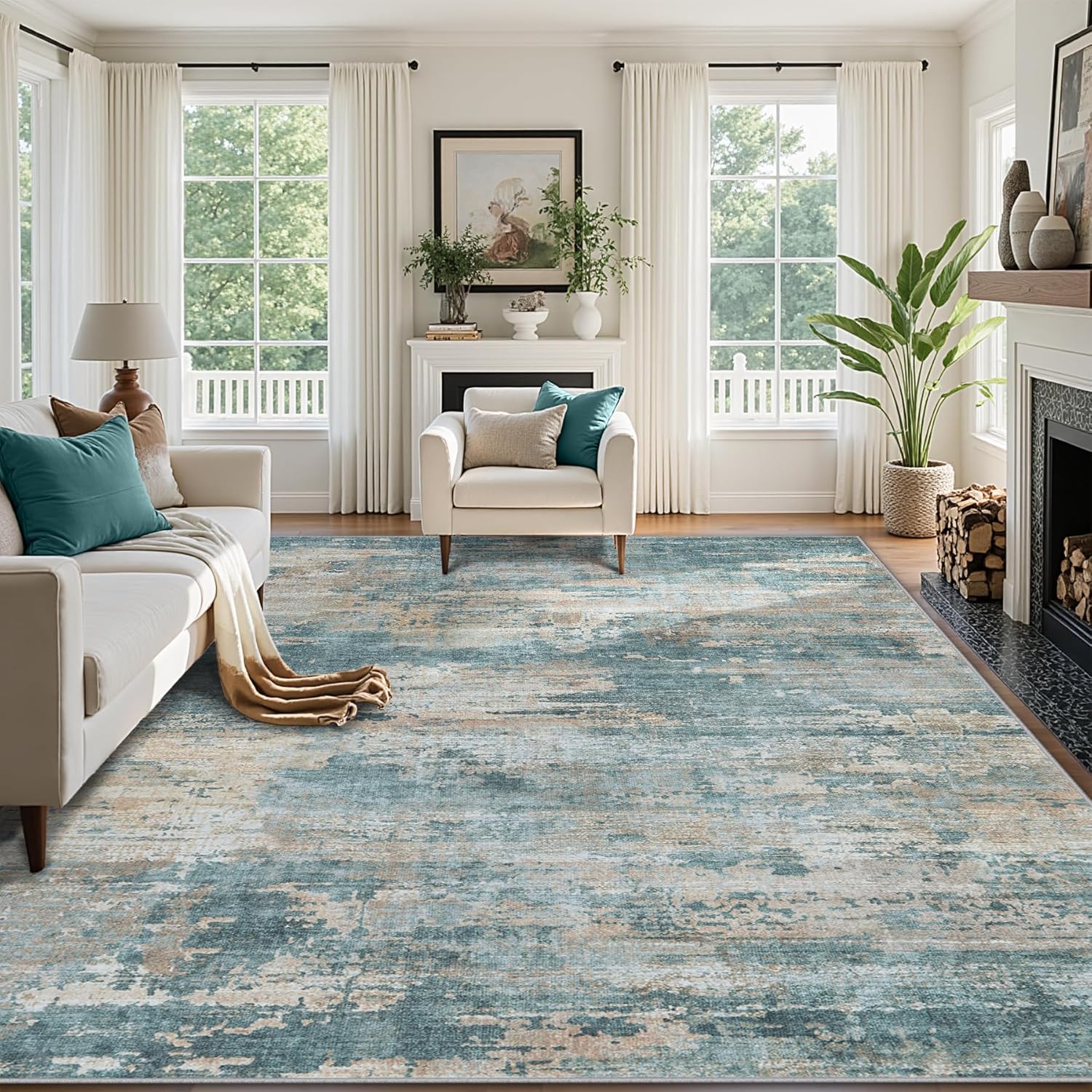 10x14 Area Rugs for Living Room: Large Machine Washable Area Rug with Non Slip Backing Non Shedding Abstract Stain Resistant Carpet for Bedroom Dining Room Nursery Home Office - Green 10' x 14' (Rectangular) Green